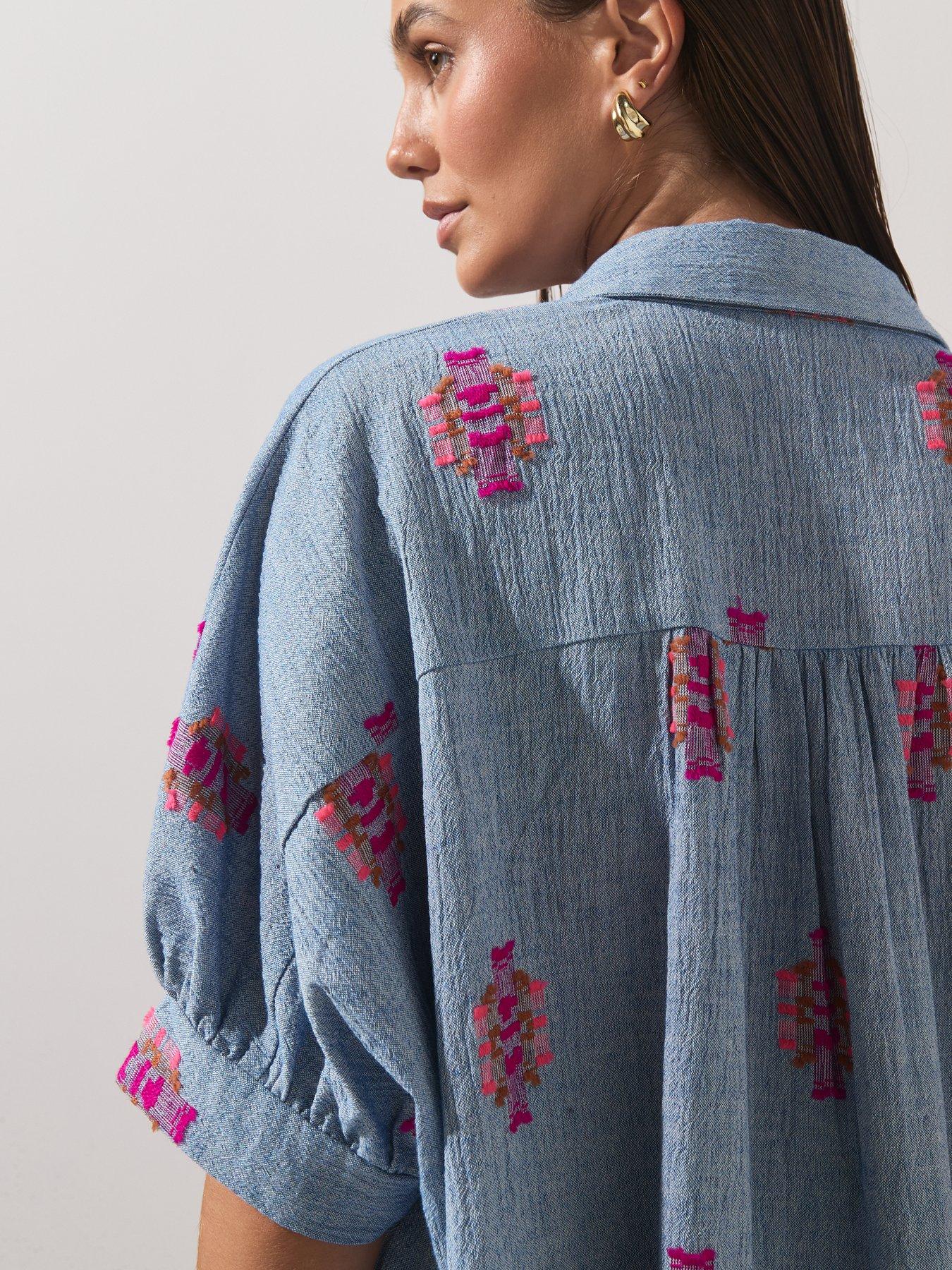  image of the-very-collection-chambray-jacquard-oversized-beach-shirt-multi