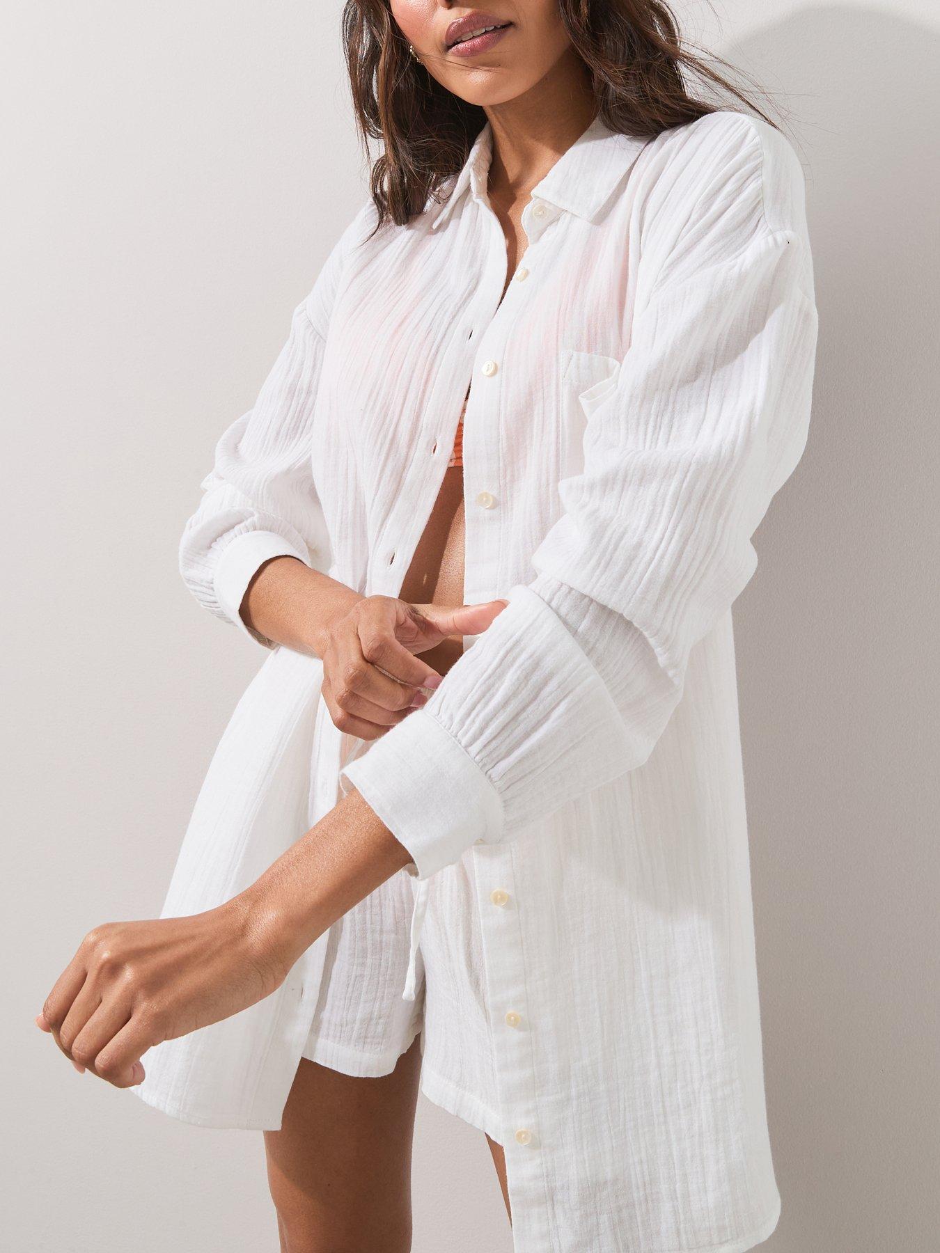 Image 4 of 7 of The Very Collection Longer Length Beach Shirt - White