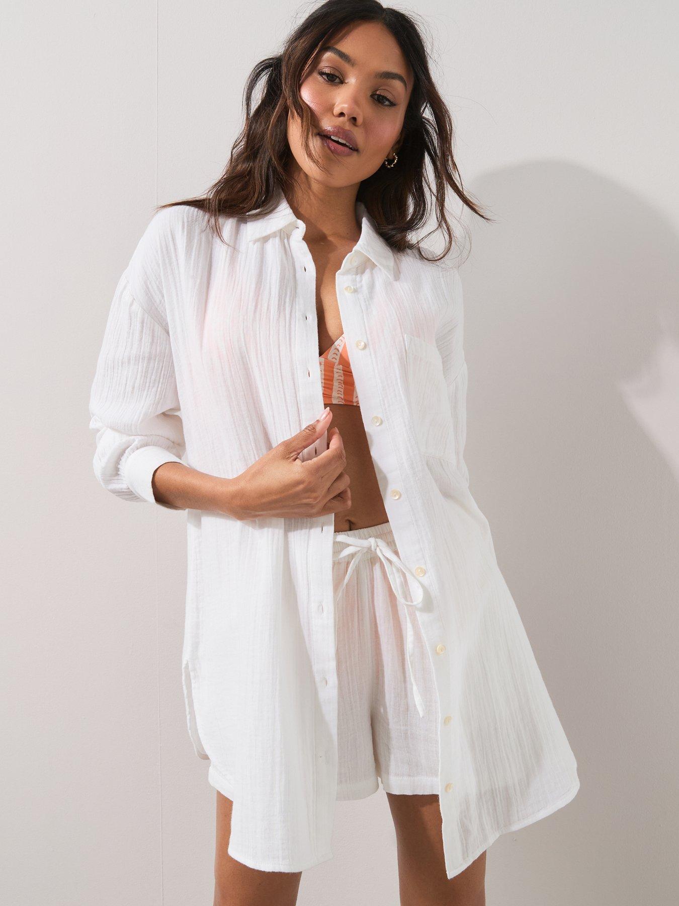 Image 5 of 7 of The Very Collection Longer Length Beach Shirt - White