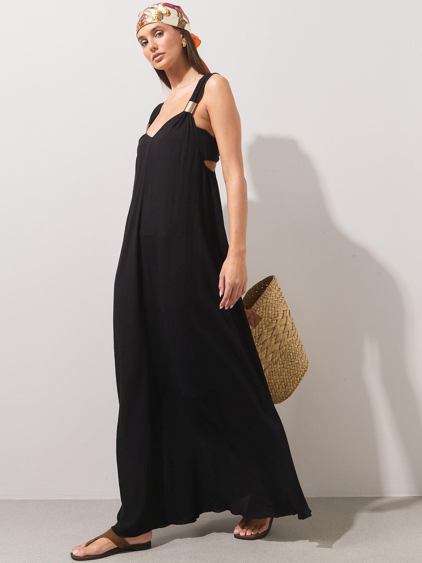 The Very Collection Gold Trim Maxi Beach Dress - Black