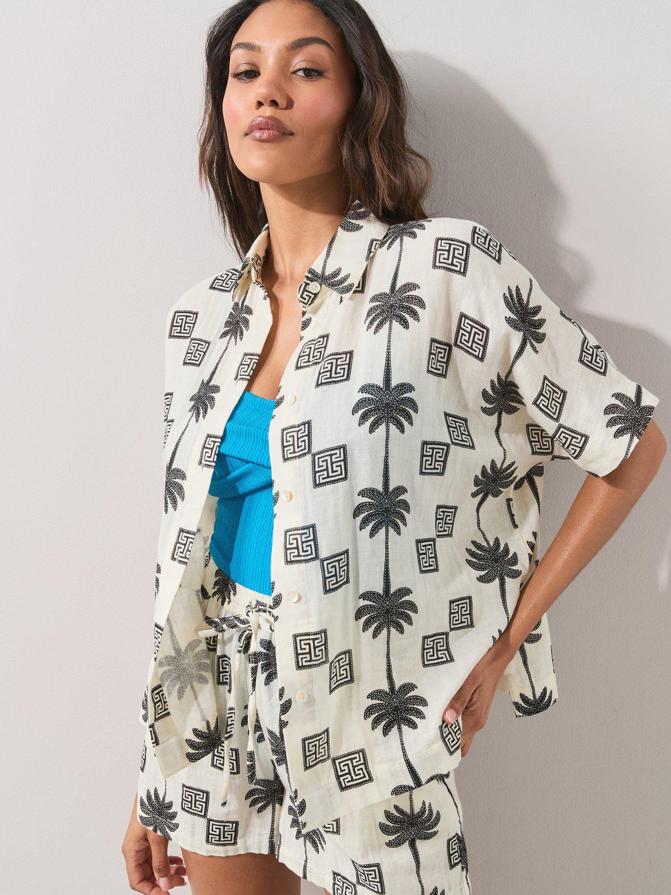 The Very Collection Palm Printed Beach Shirt Co Ord - Multi