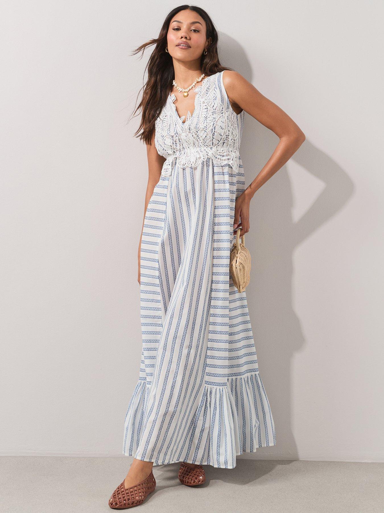 The Very Collection Crochet Panel Maxi Dress - Blue