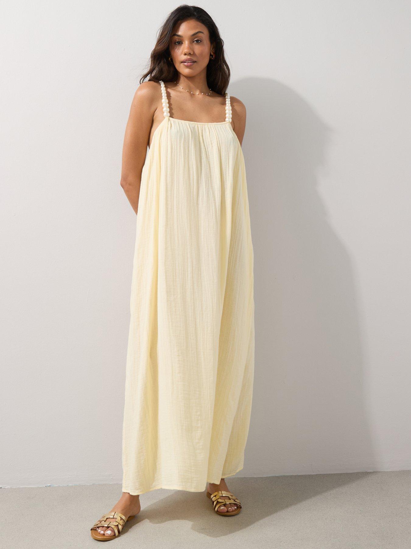 The Very Collection Pearl Strap Maxi Beach Dress - Yellow