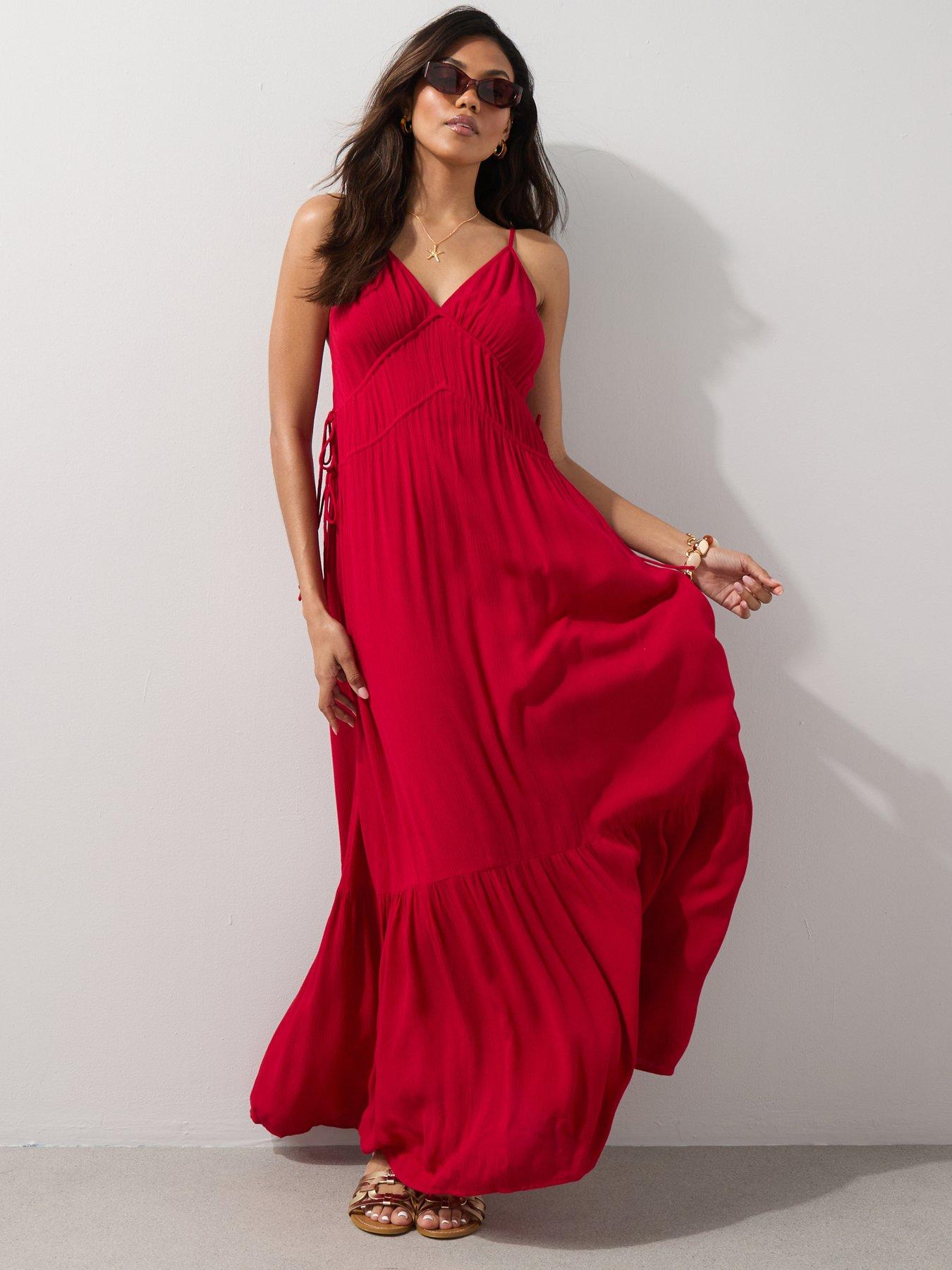 The Very Collection Strappy Side Tie Midi Beach Dress - Red