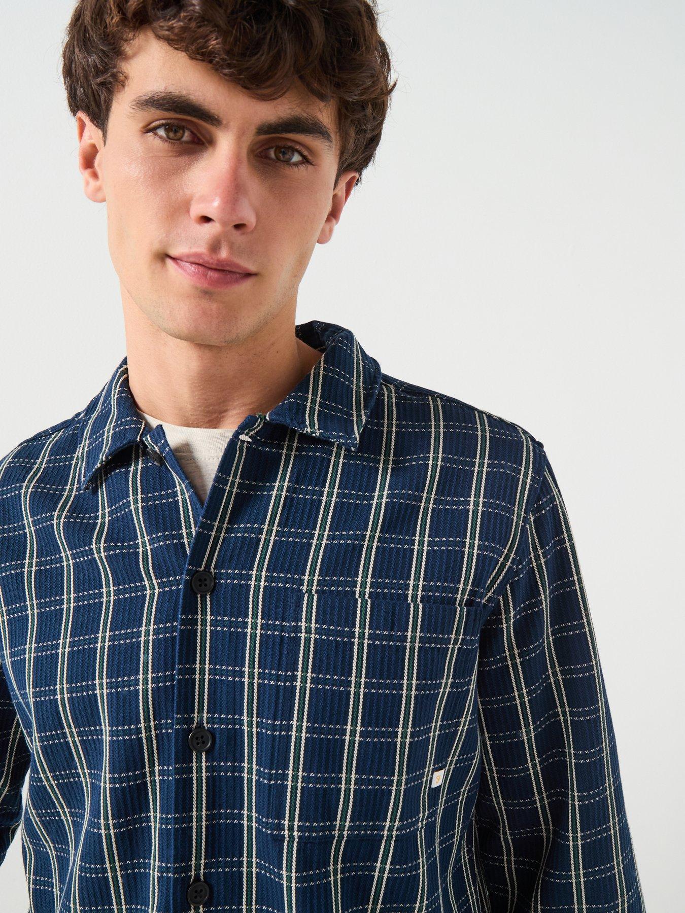  image of farah-wallasey-check-overshirt-navy