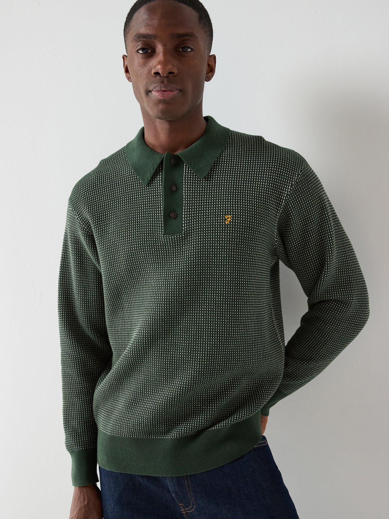 front image of farah-gateacre-long-sleeve-knitted-polo-green