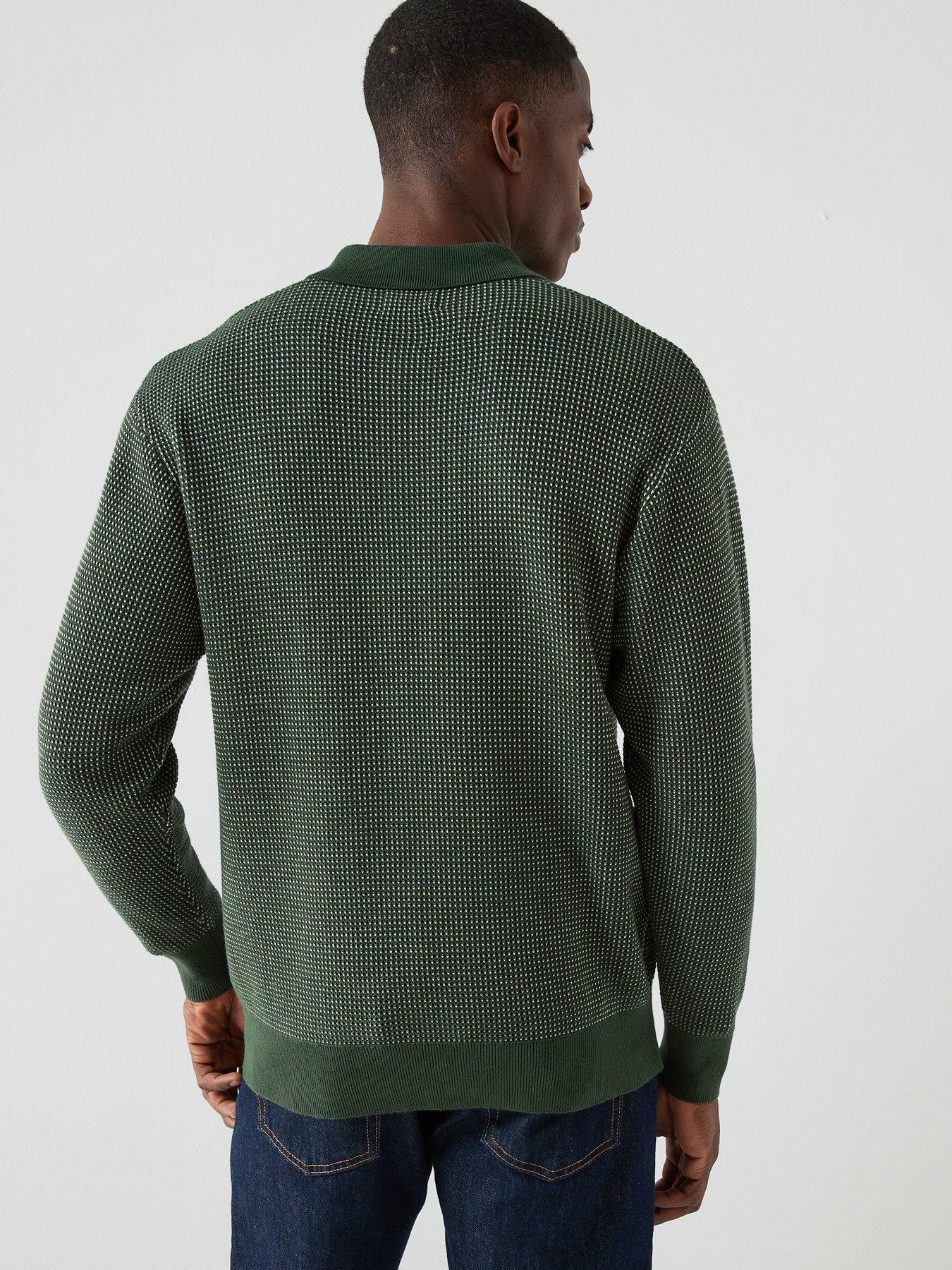 stillFront image of farah-gateacre-long-sleeve-knitted-polo-green