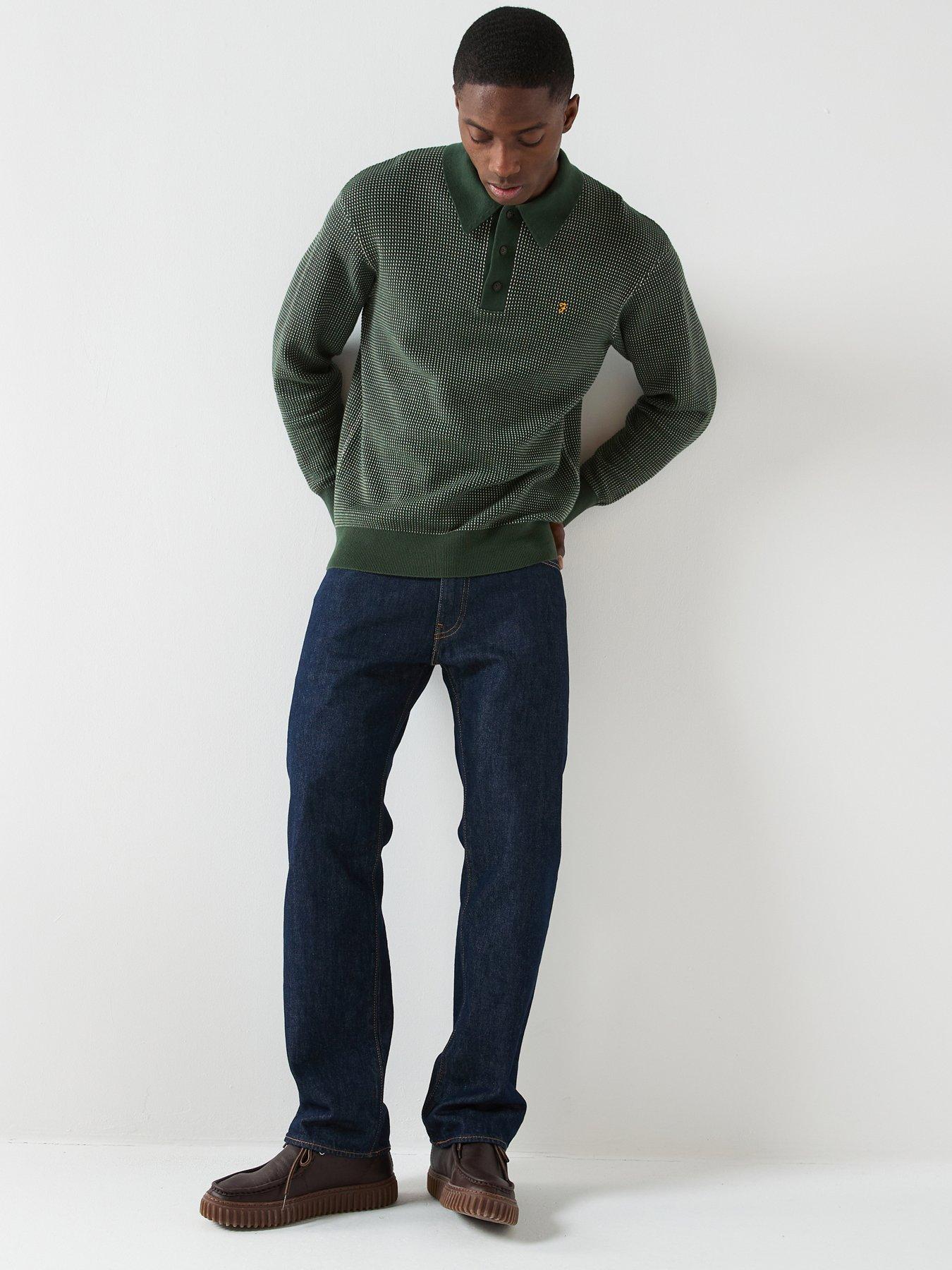  image of farah-gateacre-long-sleeve-knitted-polo-green