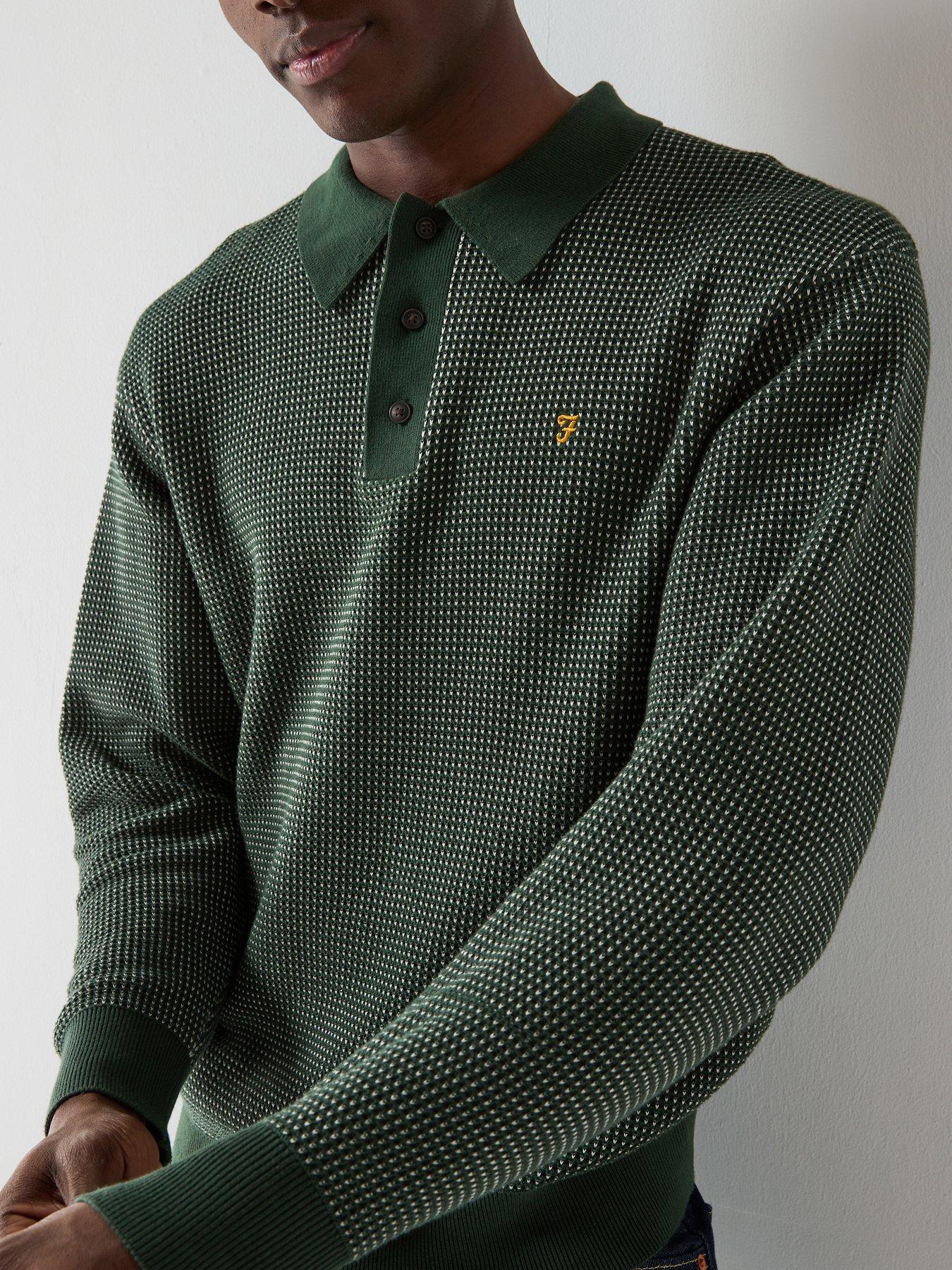  image of farah-gateacre-long-sleeve-knitted-polo-green