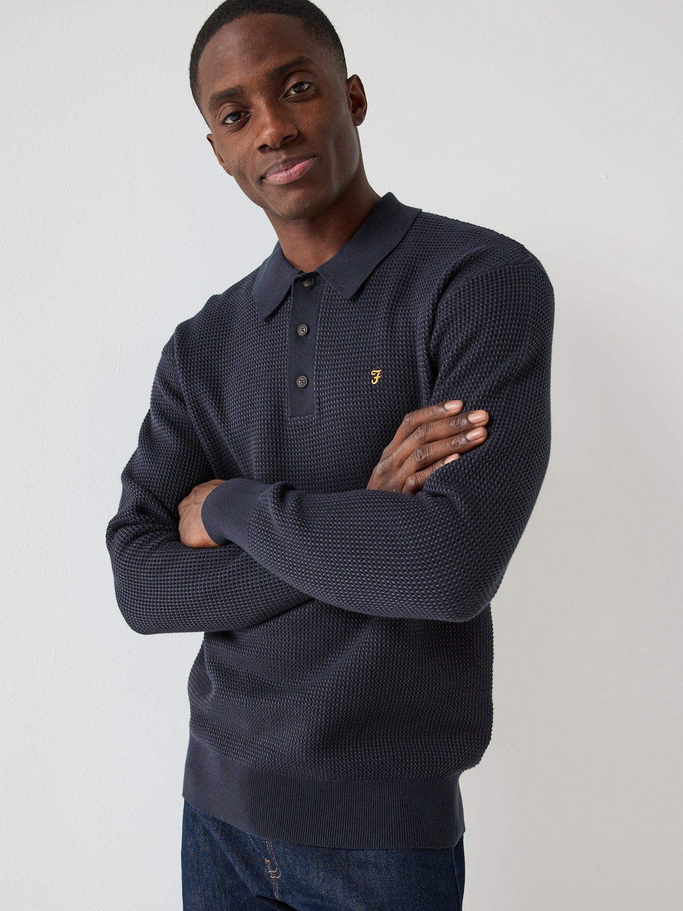  image of farah-gateacre-long-sleeve-knitted-polo-navy