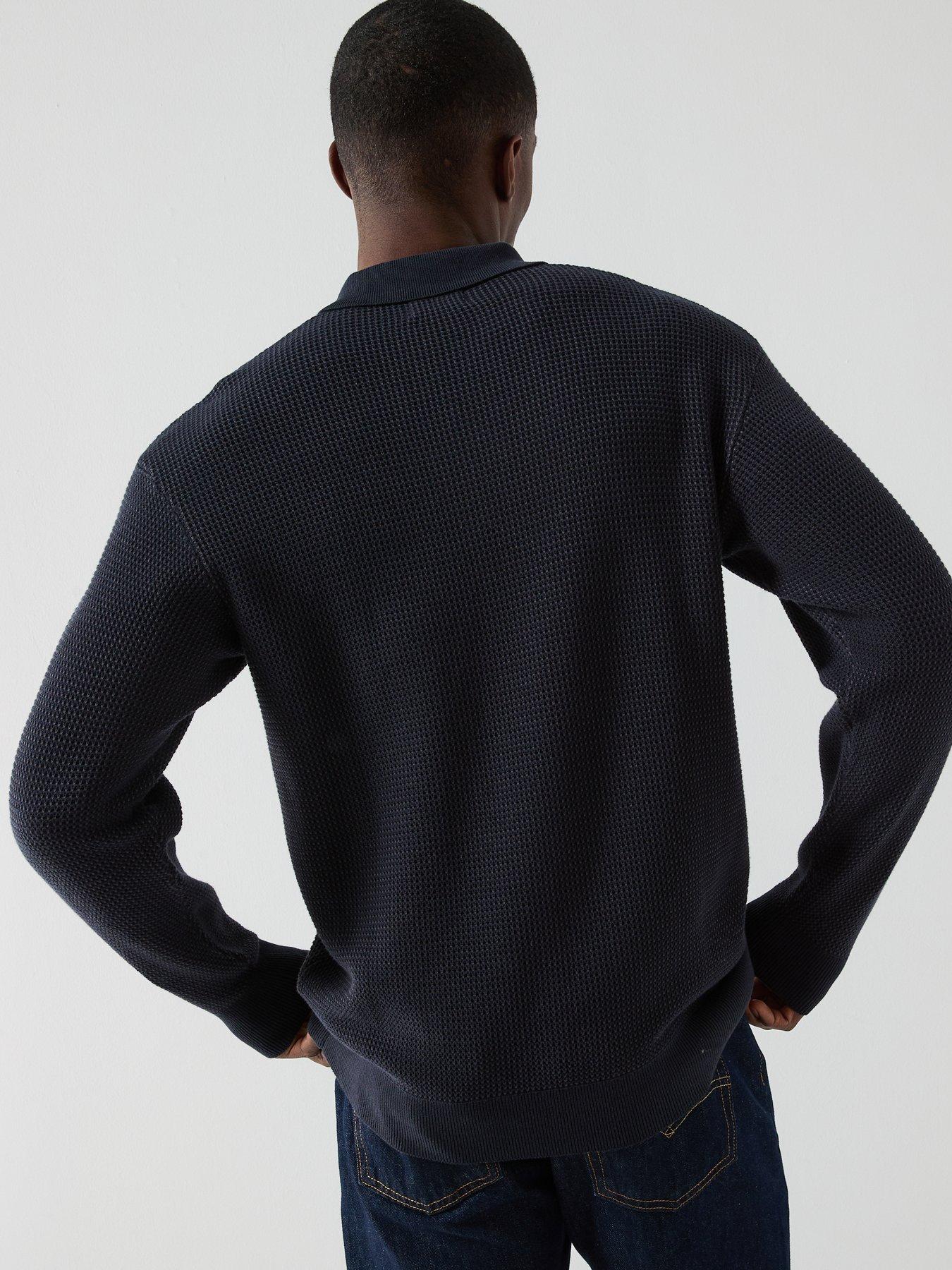  image of farah-gateacre-long-sleeve-knitted-polo-navy