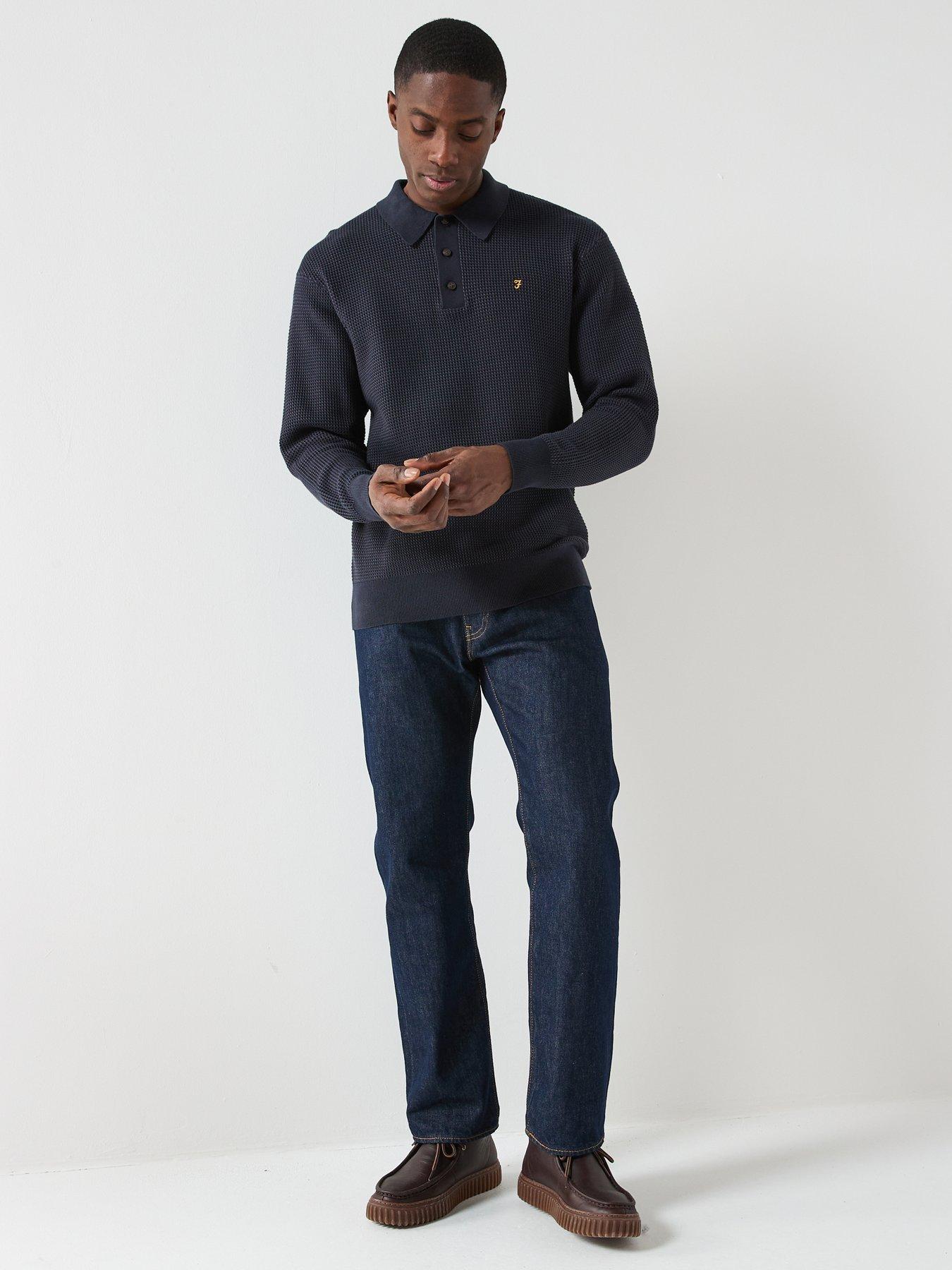  image of farah-gateacre-long-sleeve-knitted-polo-navy