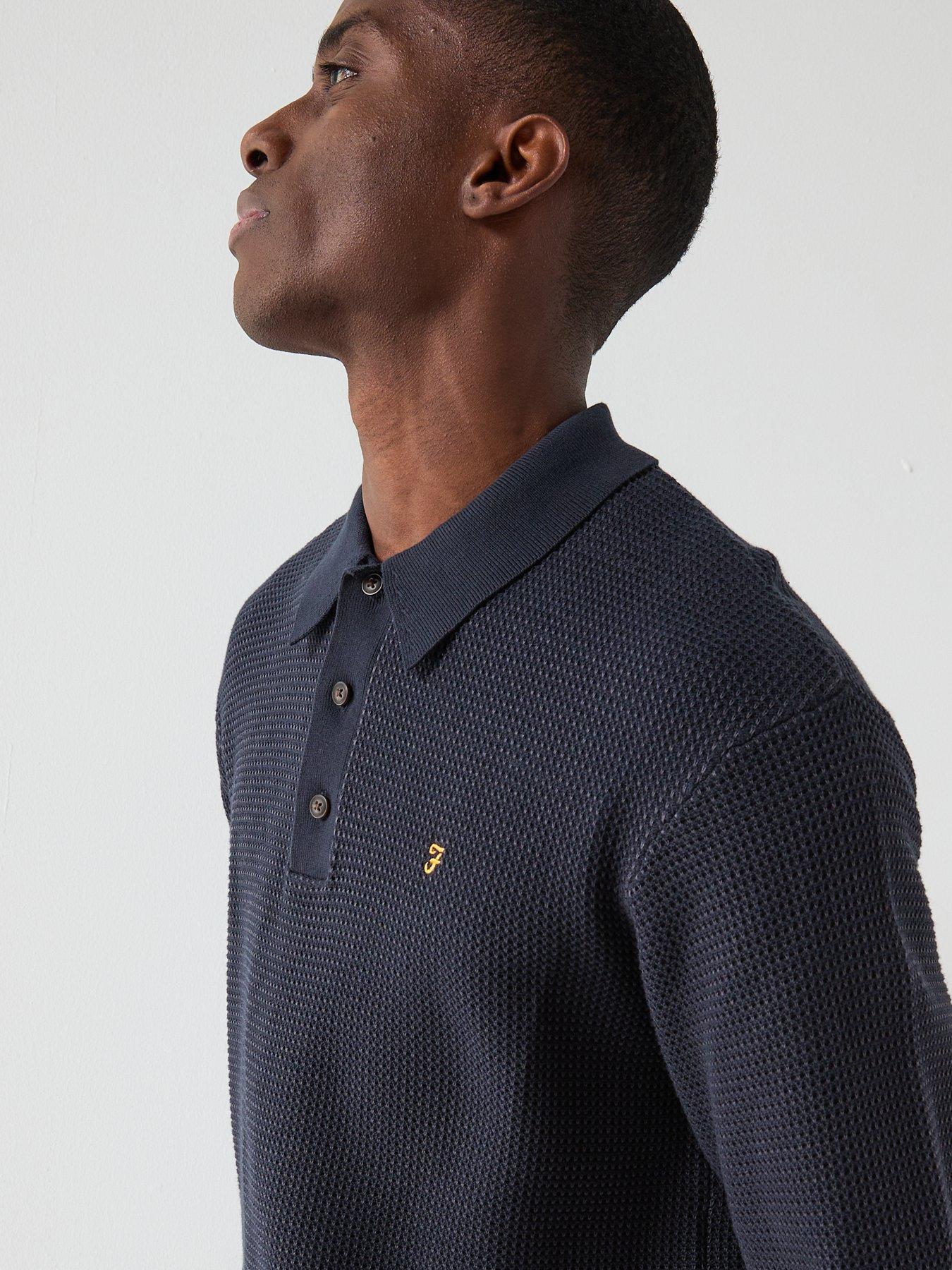  image of farah-gateacre-long-sleeve-knitted-polo-navy