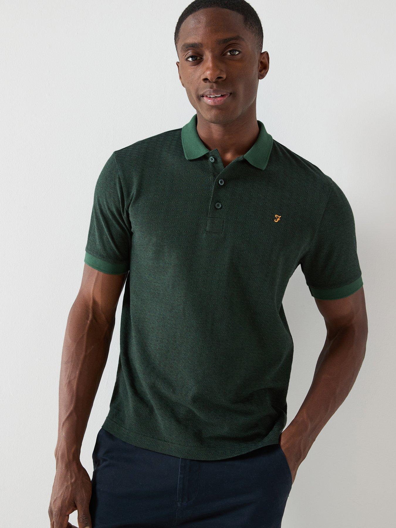  image of farah-sefton-textured-polo-shirt-green