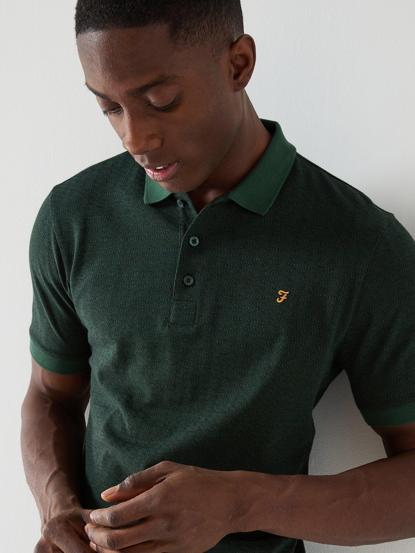  image of farah-sefton-textured-polo-shirt-green