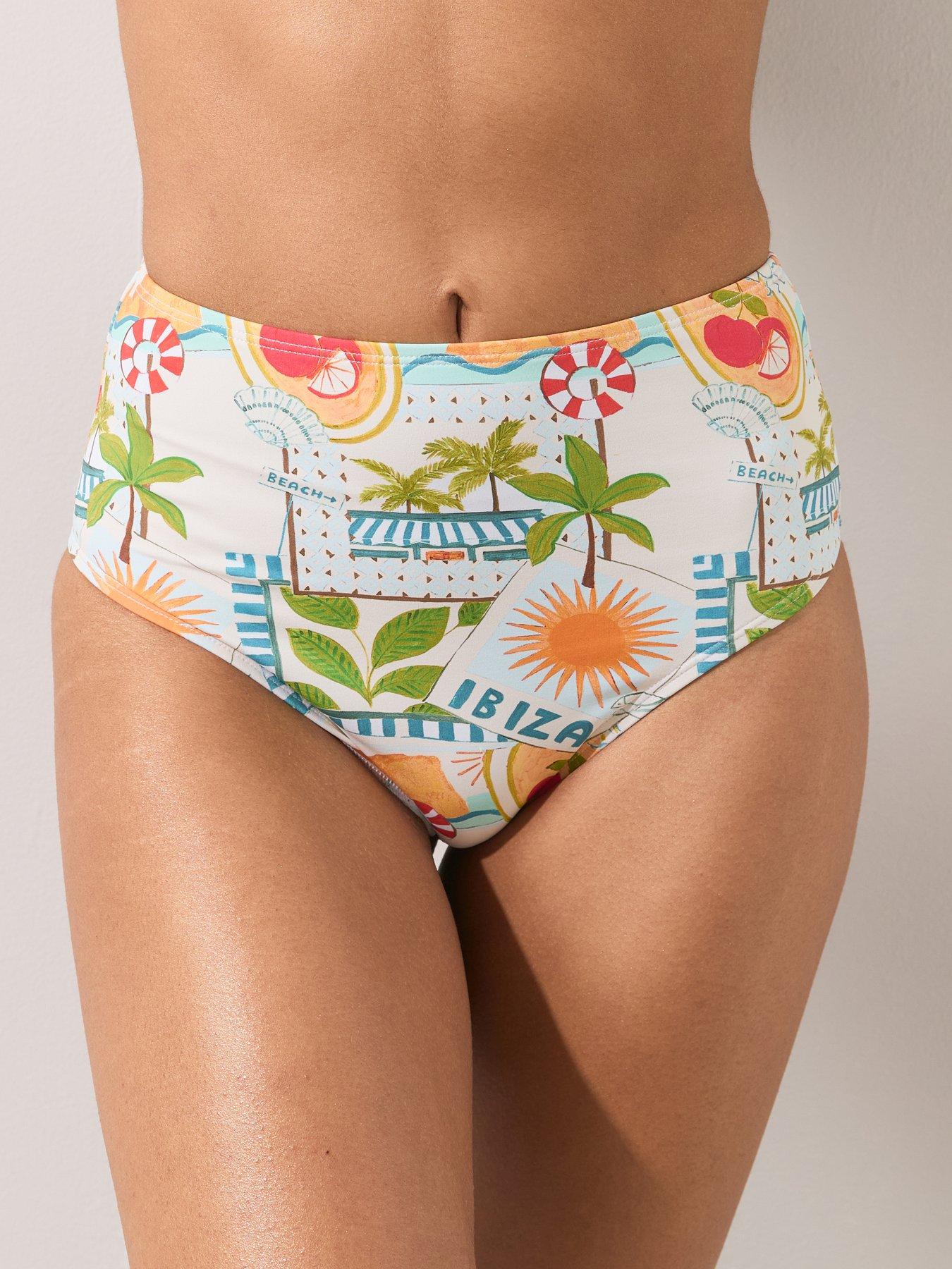 Image 4 of 7 of The Very Collection Ibiza Postcard Print Bikini Briefs - Multi