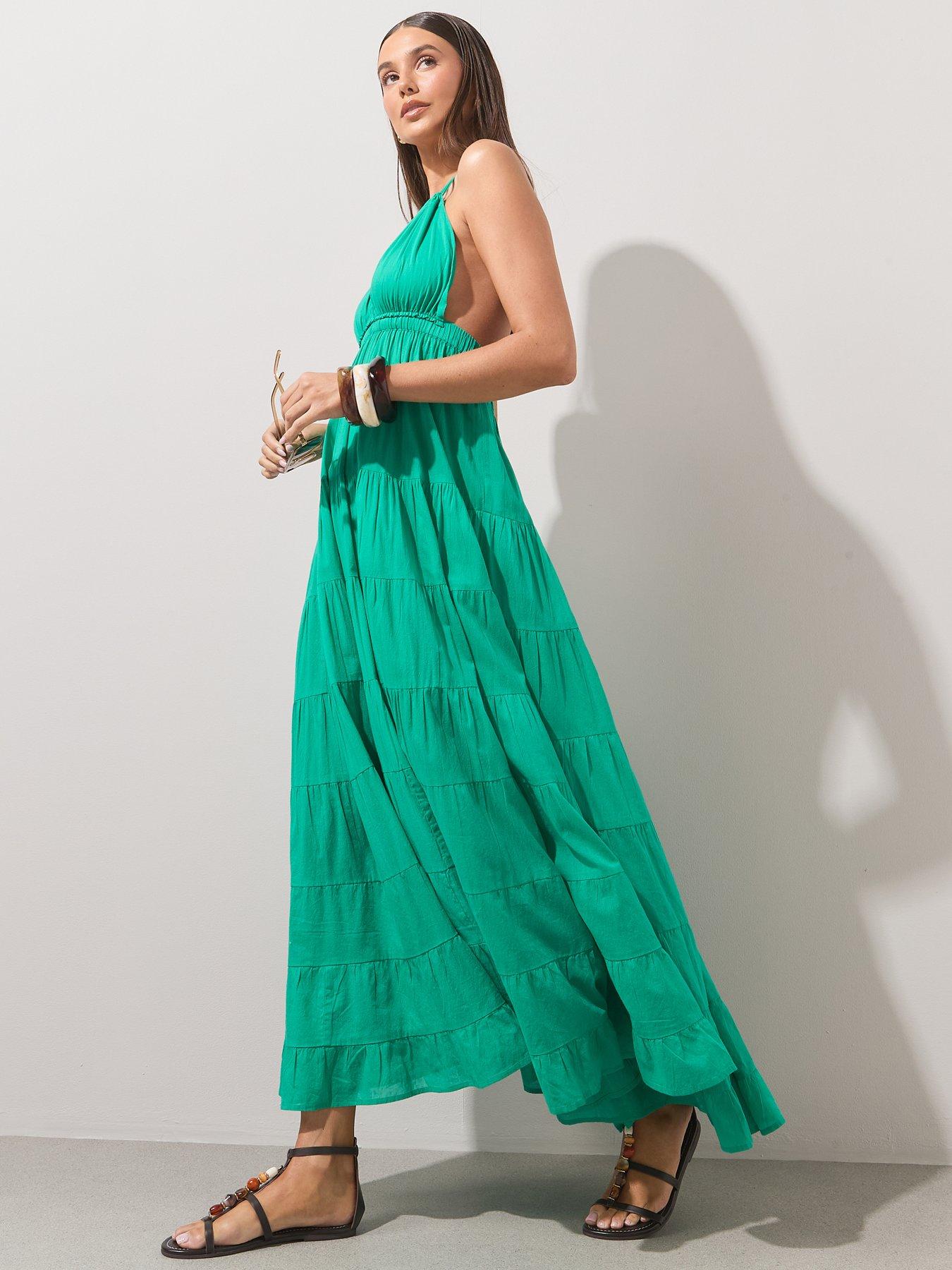 The Very Collection Tiered Maxi Beach Dress - Green