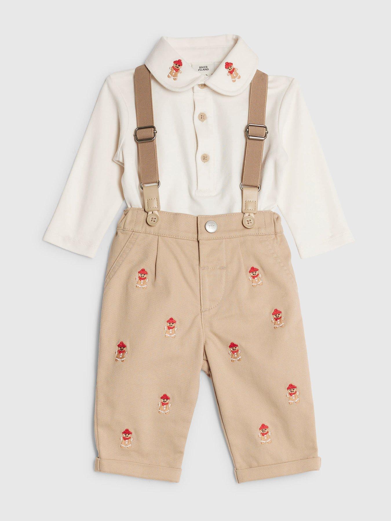  image of river-island-baby-boys-gingerbread-dungarees-beige