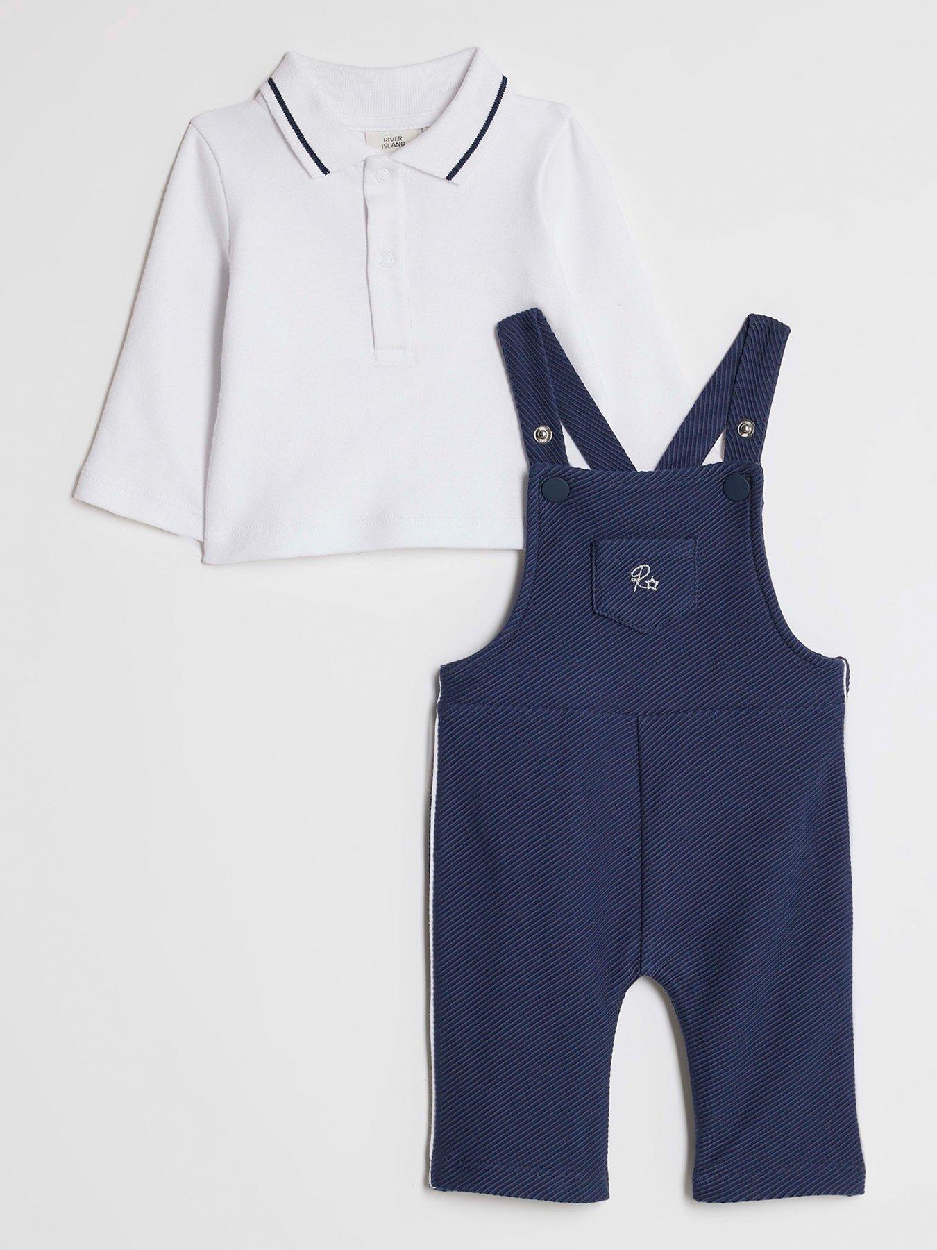 River Island Baby Boys Polo Dungaree Set - Navy