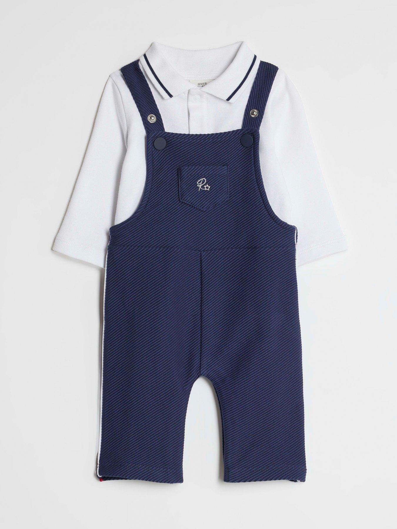  image of river-island-baby-boys-polo-dungaree-set-navy