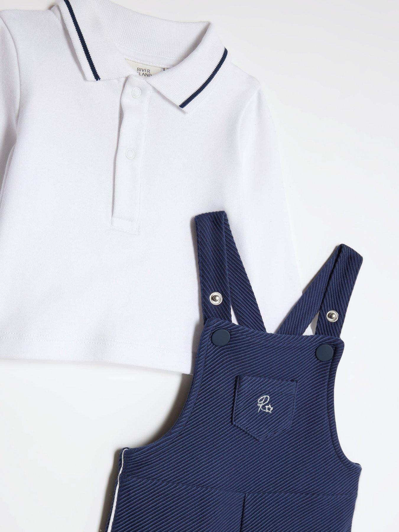  image of river-island-baby-boys-polo-dungaree-set-navy
