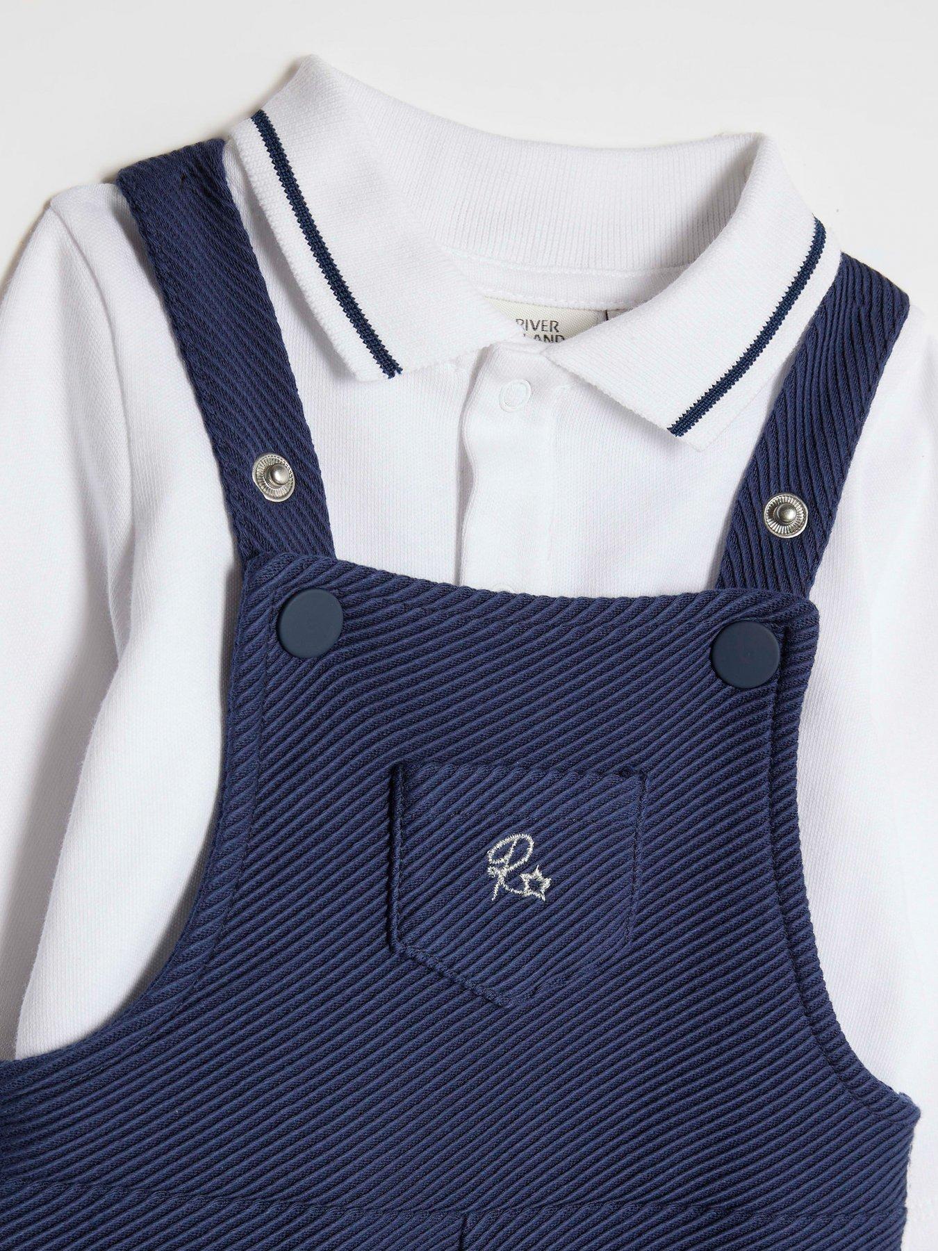  image of river-island-baby-boys-polo-dungaree-set-navy