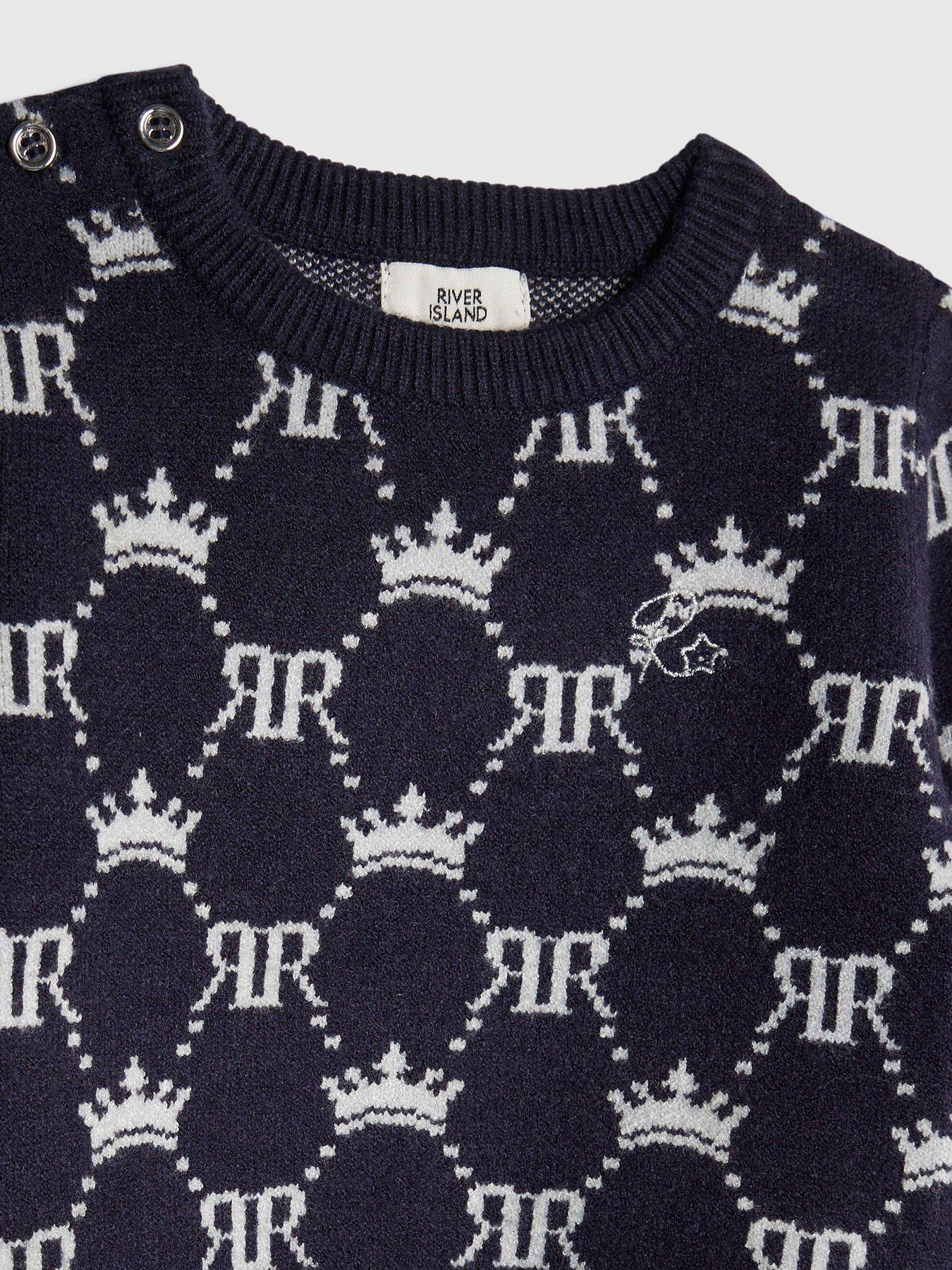  image of river-island-baby-boys-monogram-jumper-set-dark-blue