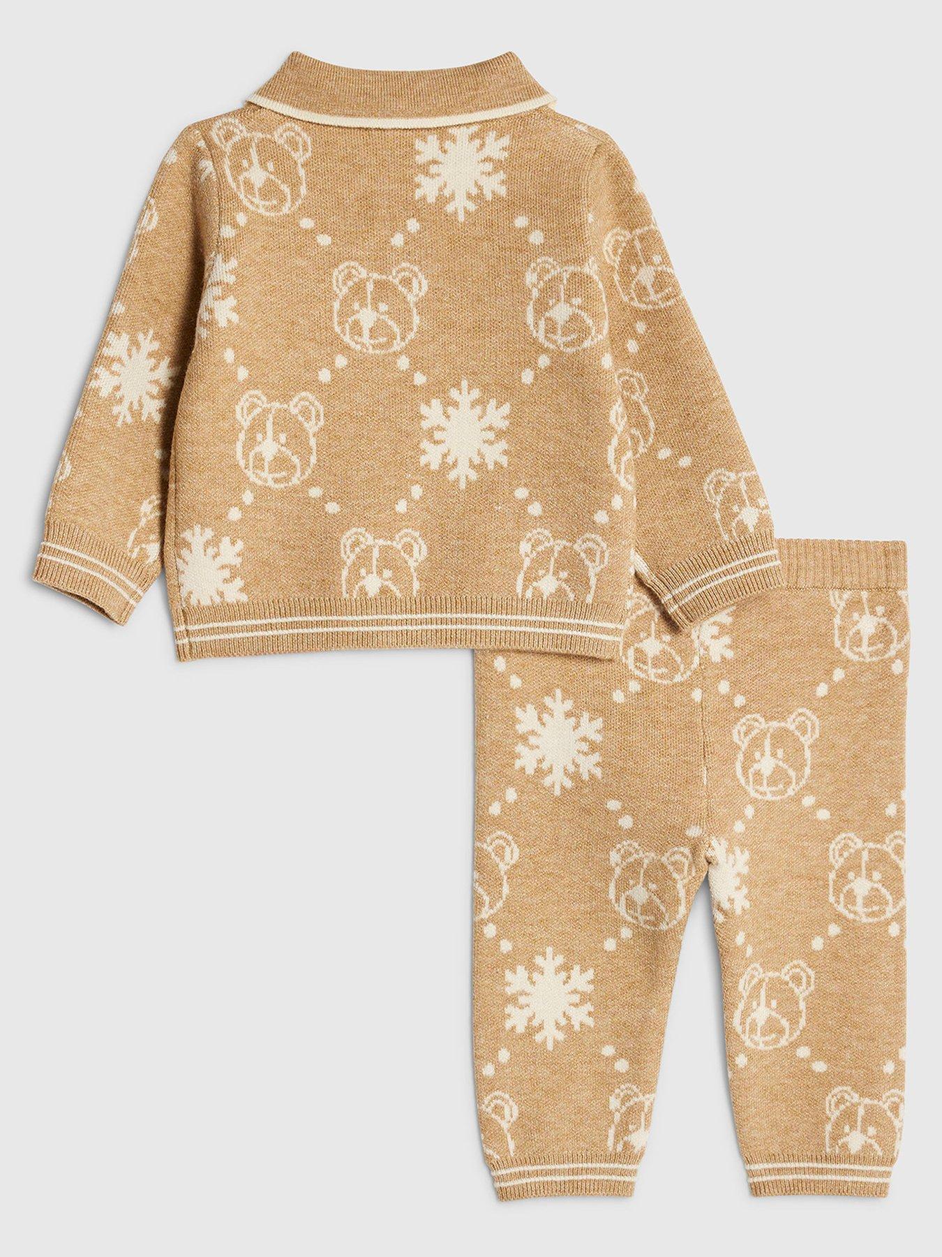  image of river-island-baby-boys-snowflake-bear-jumper-set-cream