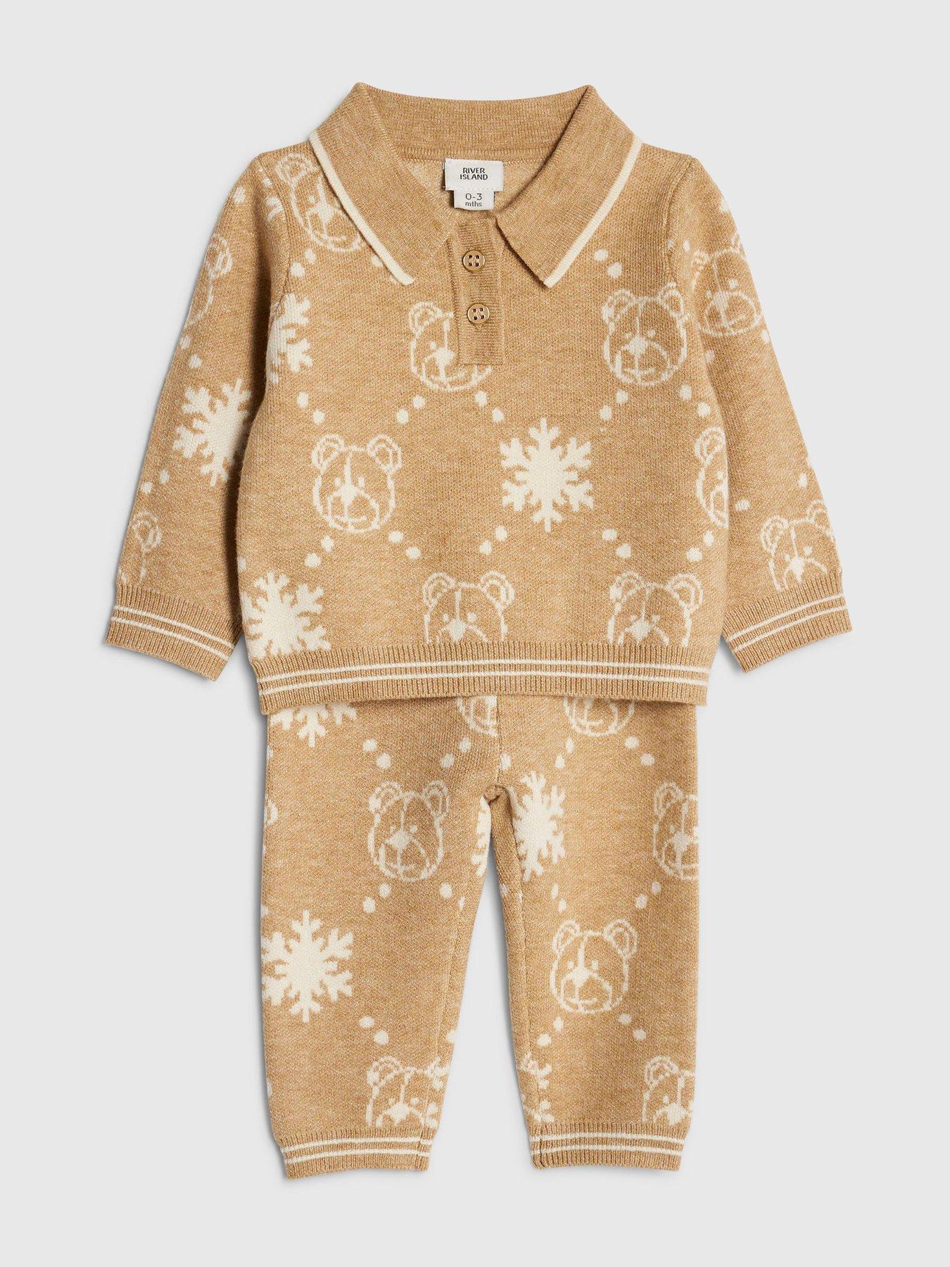  image of river-island-baby-boys-snowflake-bear-jumper-set-cream