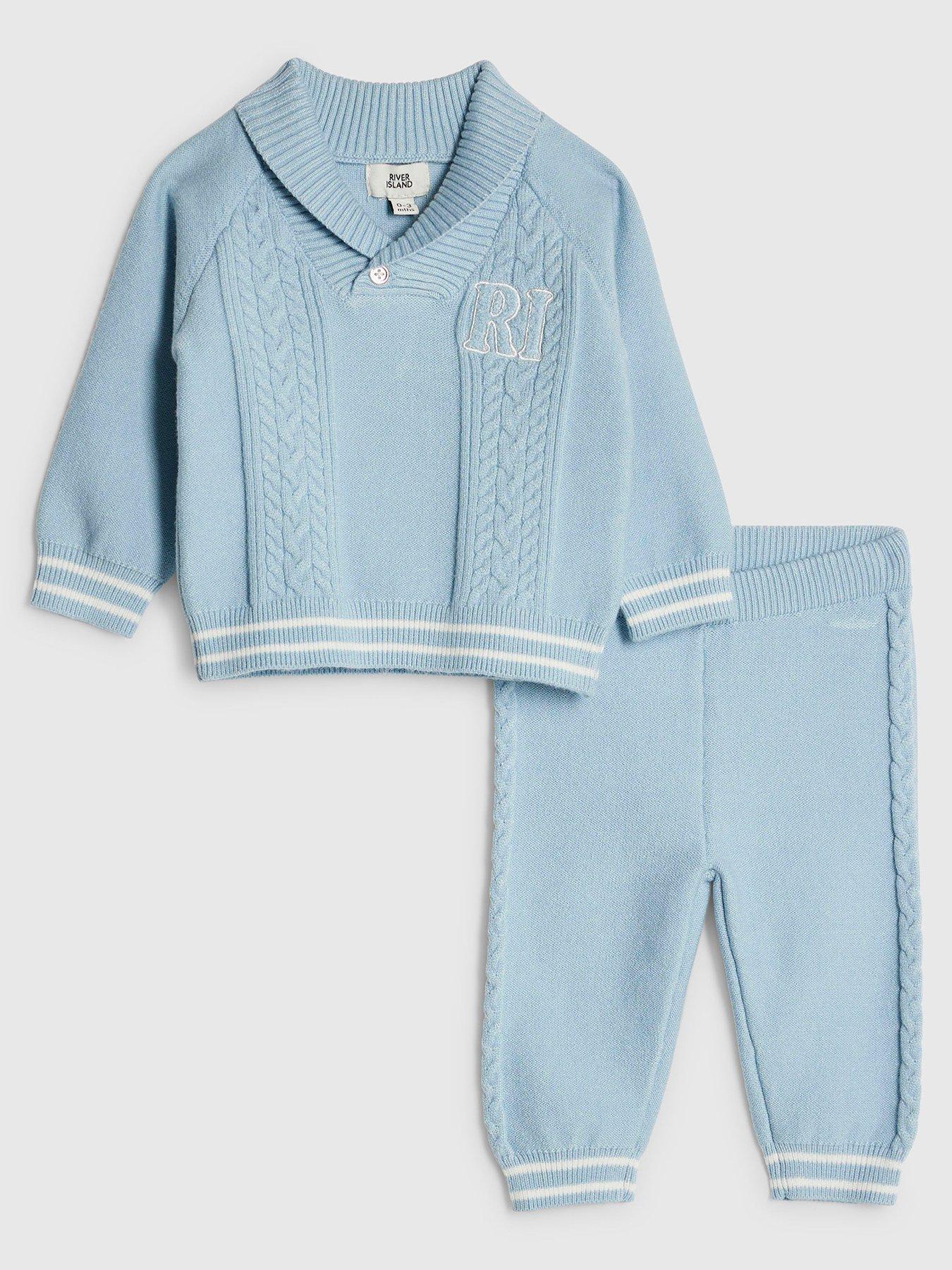 River Island Baby Boys Stripe Shawl Neck Cardigan Set - Blue