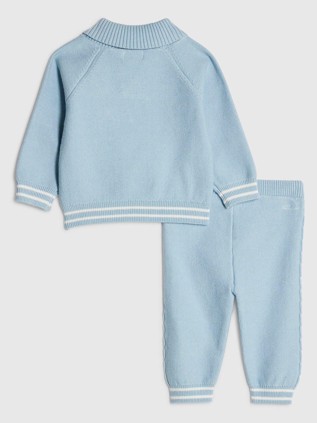  image of river-island-baby-boys-stripe-shawl-neck-cardigan-set-blue