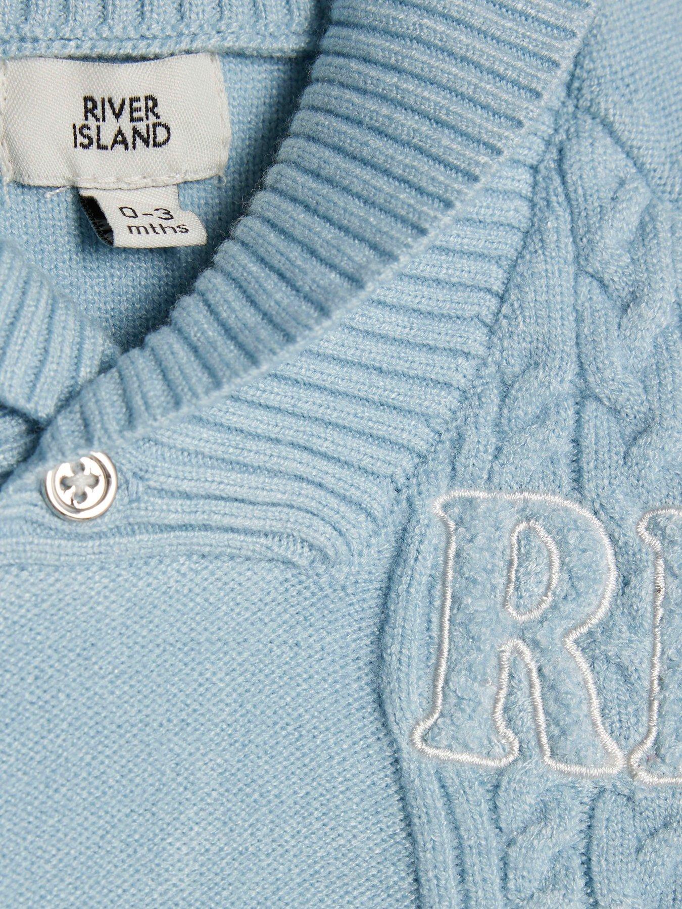  image of river-island-baby-boys-stripe-shawl-neck-cardigan-set-blue