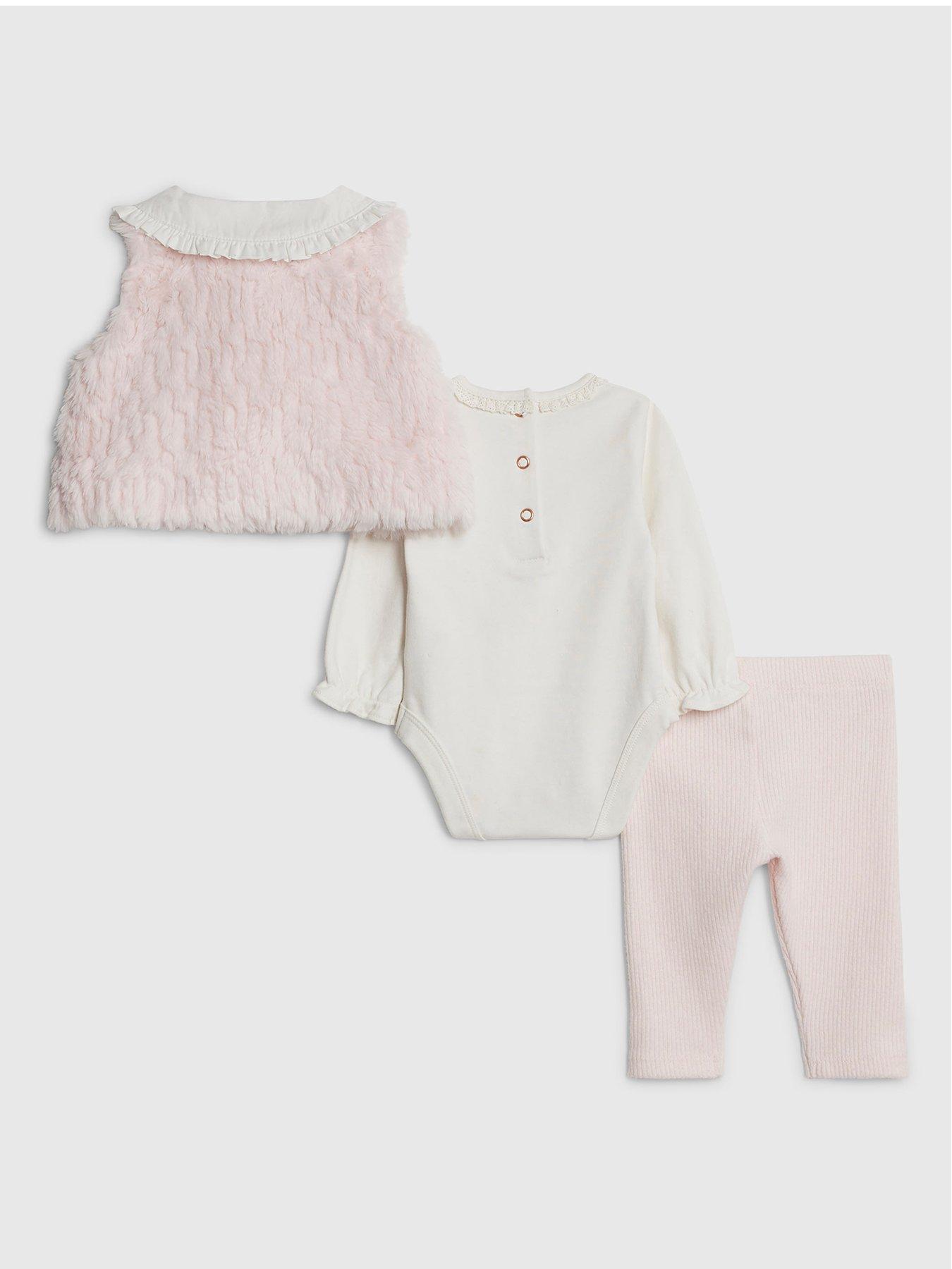  image of river-island-baby-girls-faux-fur-heart-gilet-set-pink