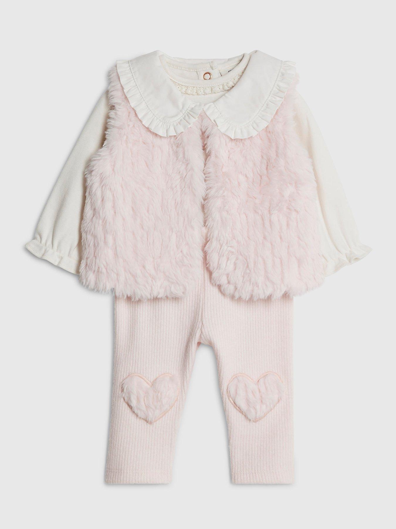  image of river-island-baby-girls-faux-fur-heart-gilet-set-pink