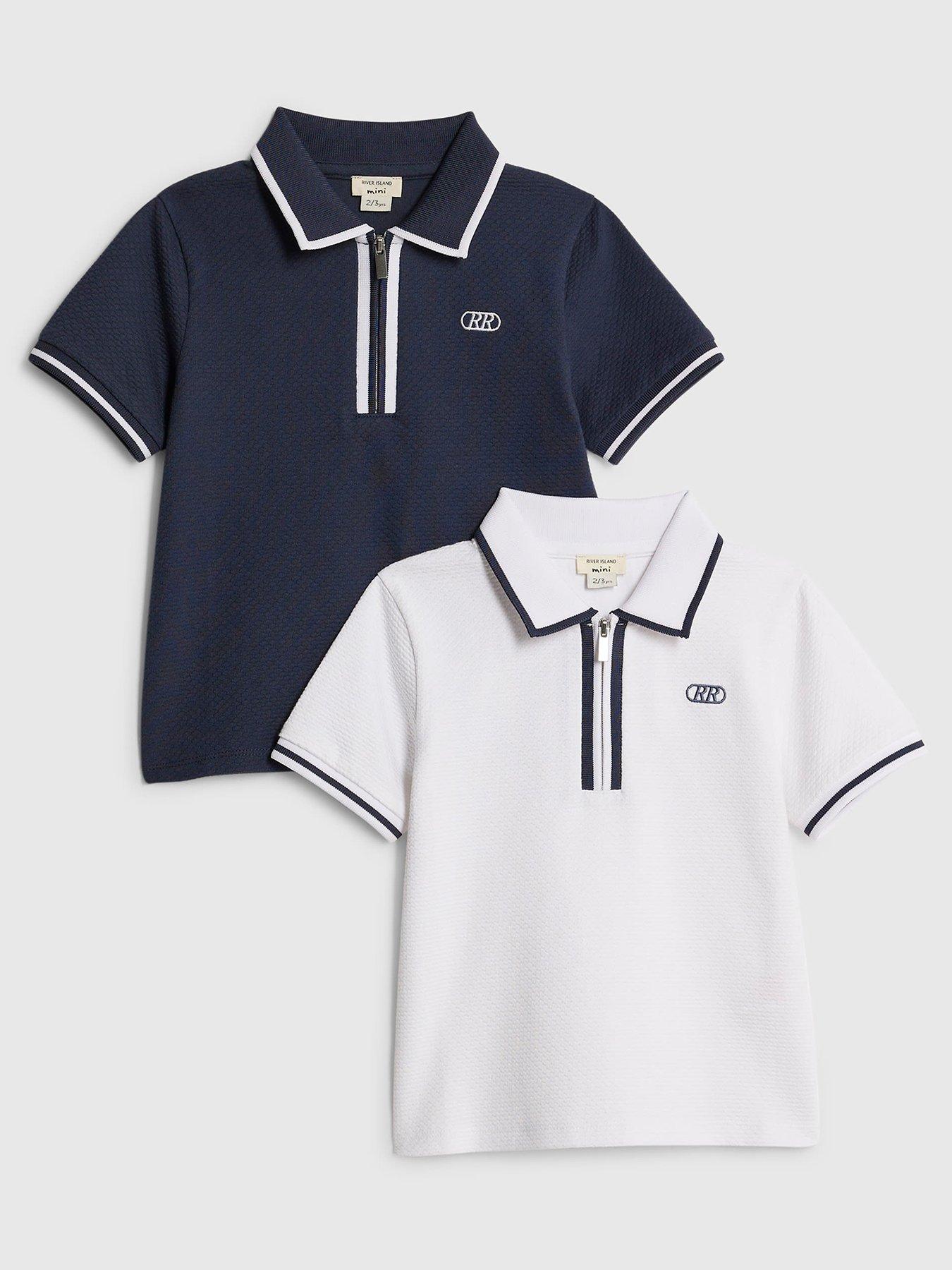 Image 1 of 4 of River Island Mini Boys 2 Pack Polo Shirts - White/Blue