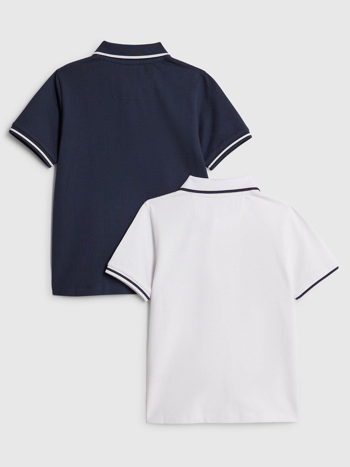 Image 2 of 4 of River Island Mini Boys 2 Pack Polo Shirts - White/Blue