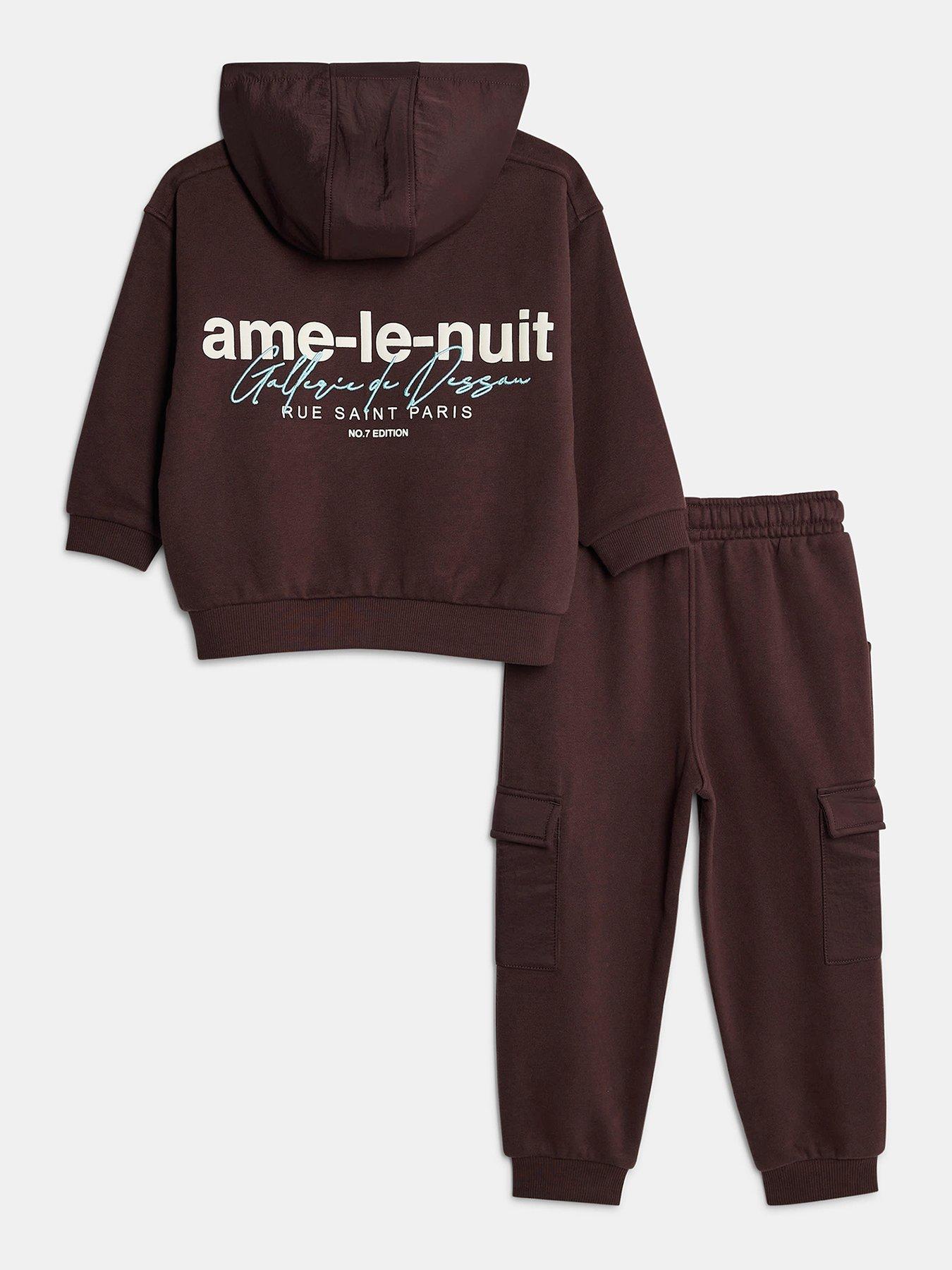  image of river-island-mini-mini-boys-ame-le-nuit-back-print-hoodie-set-red