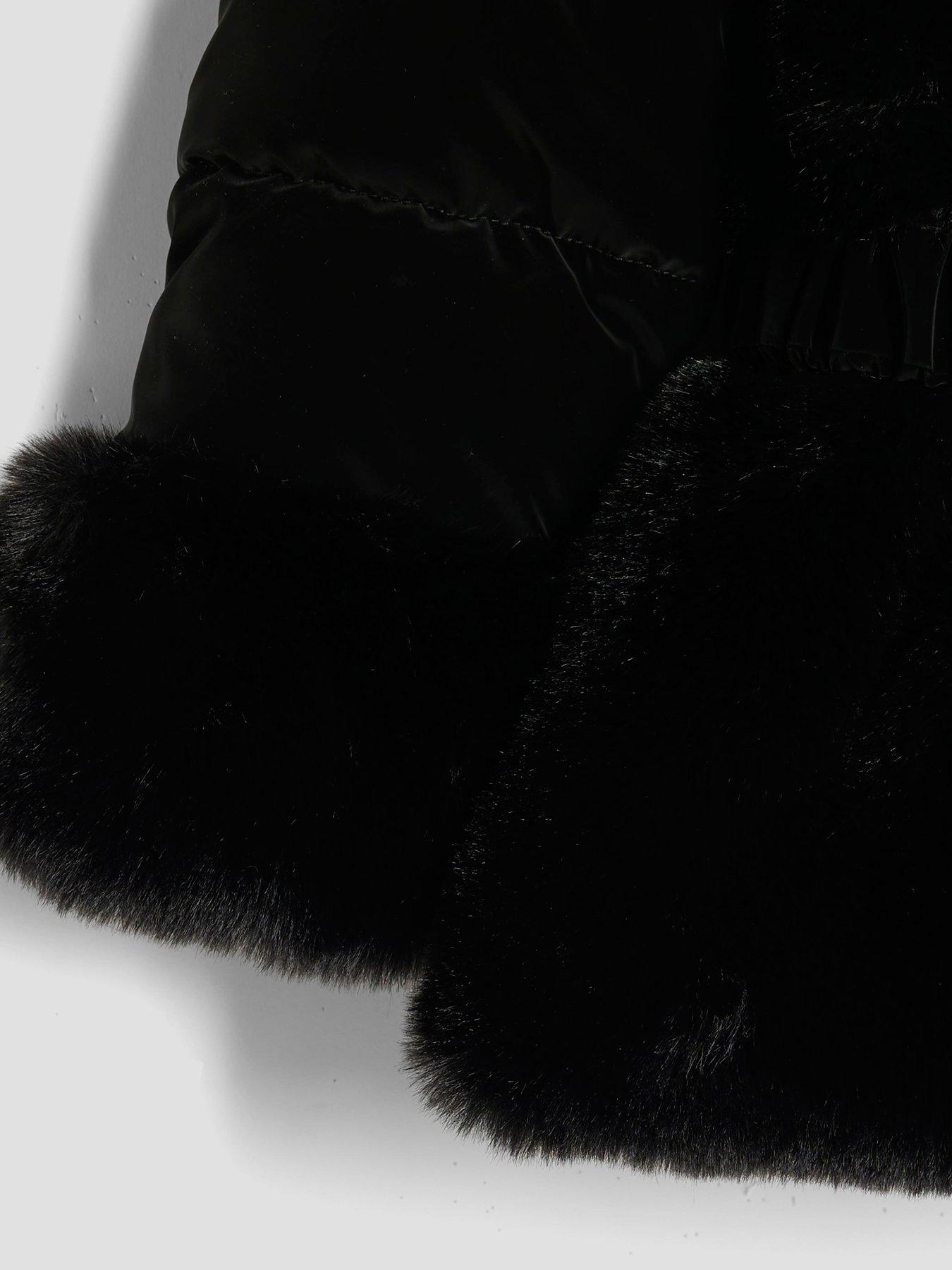 Image 3 of 4 of River Island Mini Girls Belted Faux Fur Padded Coat - Black