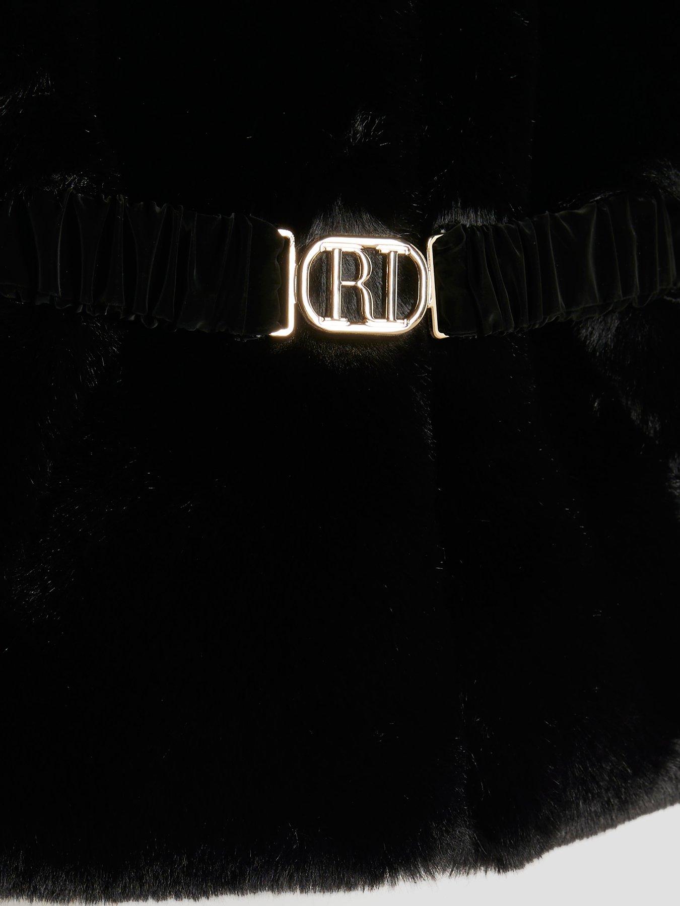 Image 4 of 4 of River Island Mini Girls Belted Faux Fur Padded Coat - Black