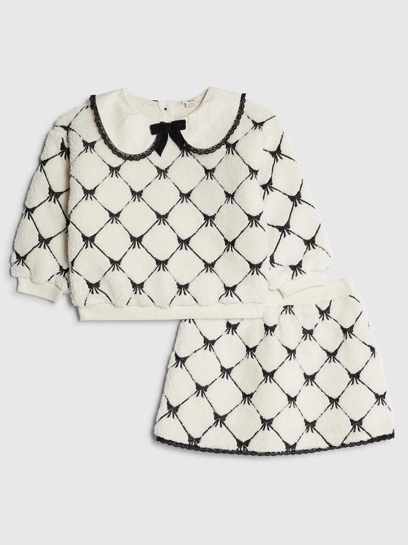 front image of river-island-mini-girls-collared-bow-sweatshirt-set-cream