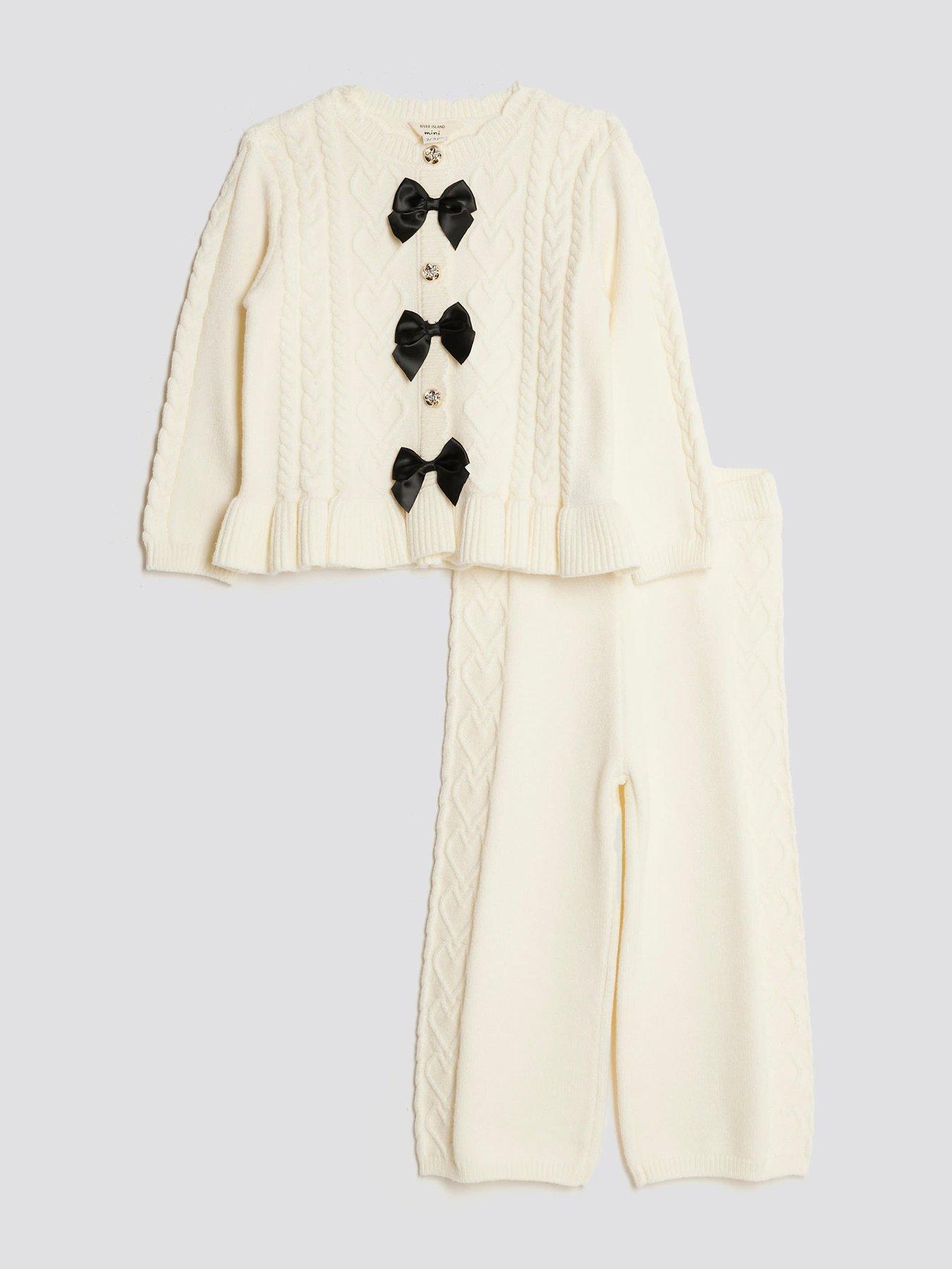front image of river-island-mini-girls-bow-knit-jumper-set-cream