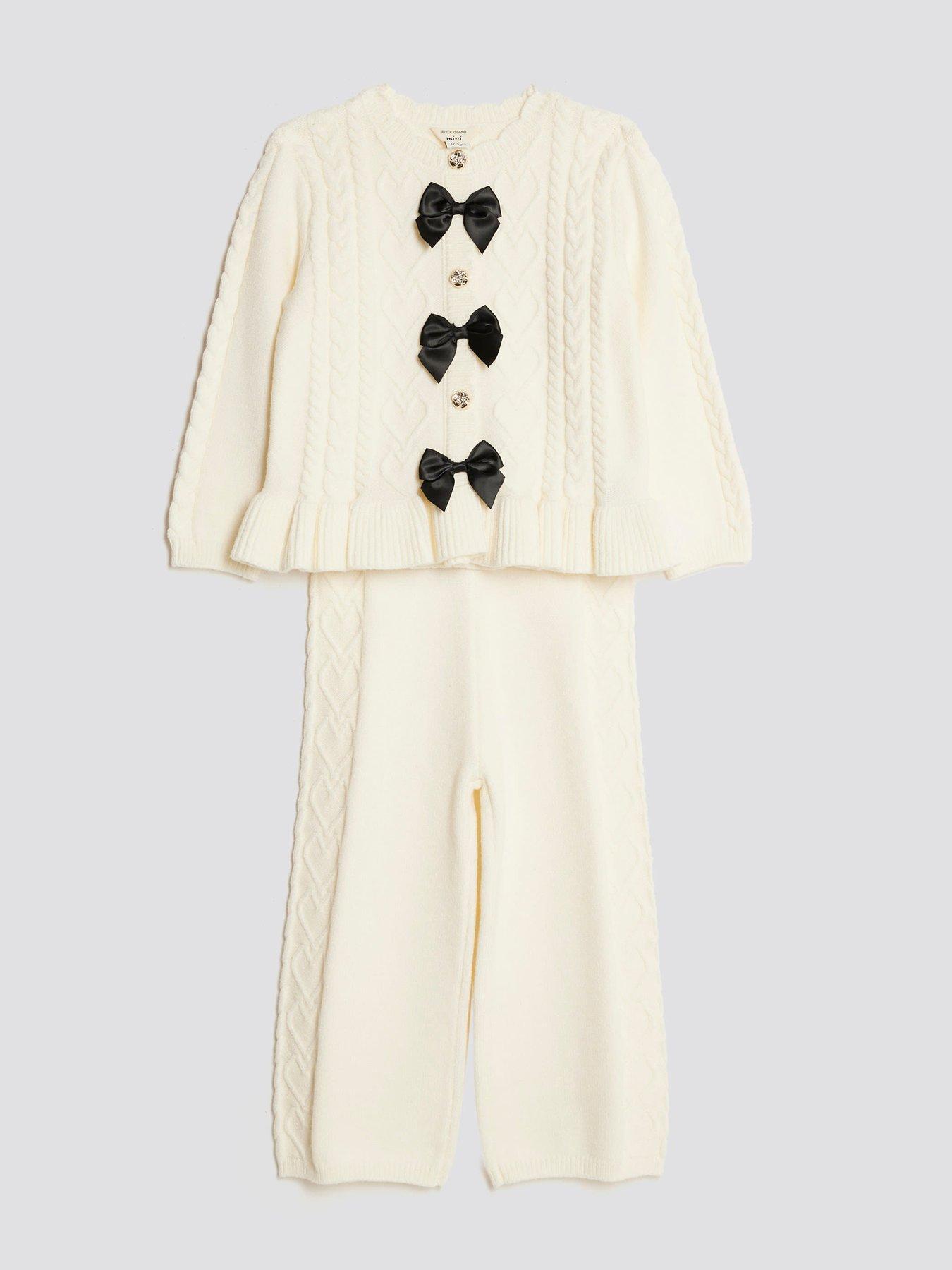  image of river-island-mini-girls-bow-knit-jumper-set-cream
