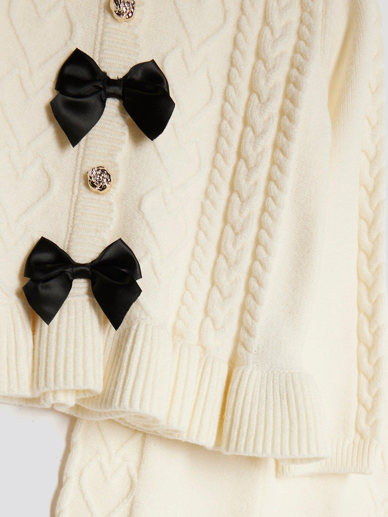  image of river-island-mini-girls-bow-knit-jumper-set-cream