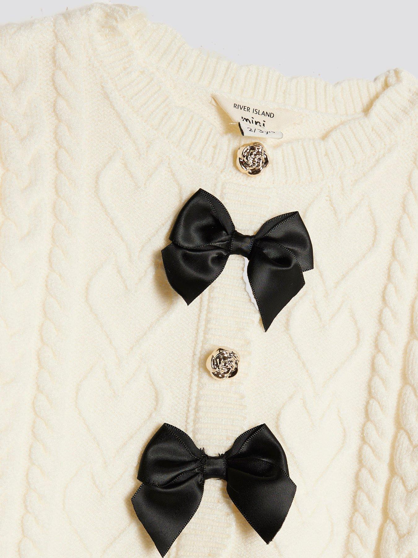  image of river-island-mini-girls-bow-knit-jumper-set-cream