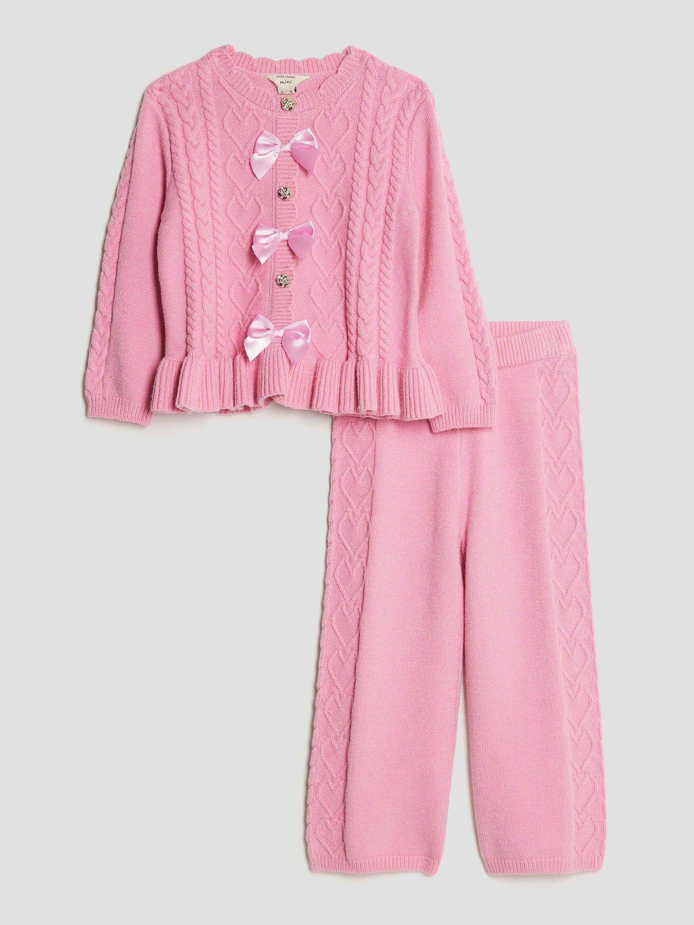 front image of river-island-mini-girls-bow-knit-jumper-set-pink