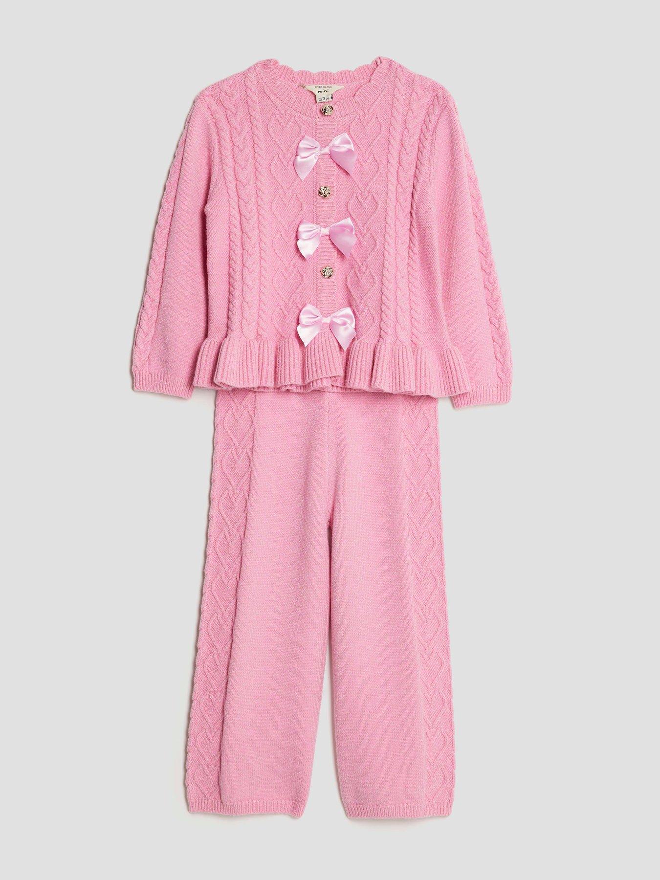  image of river-island-mini-girls-bow-knit-jumper-set-pink