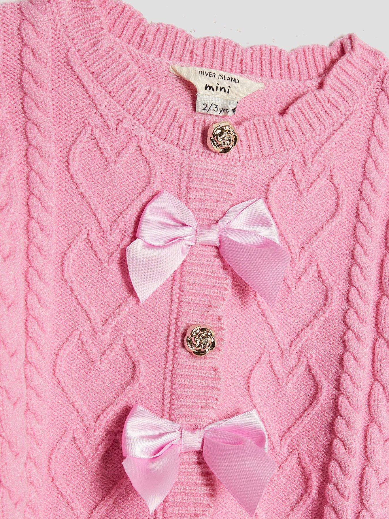  image of river-island-mini-girls-bow-knit-jumper-set-pink