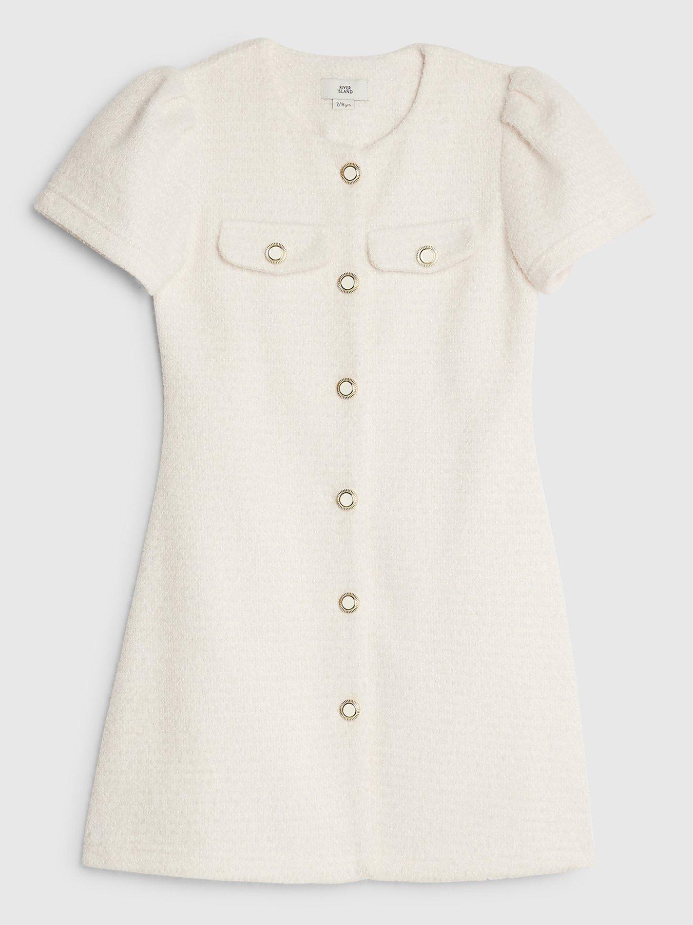  image of river-island-older-girls-button-fit-and-flare-dress-cream