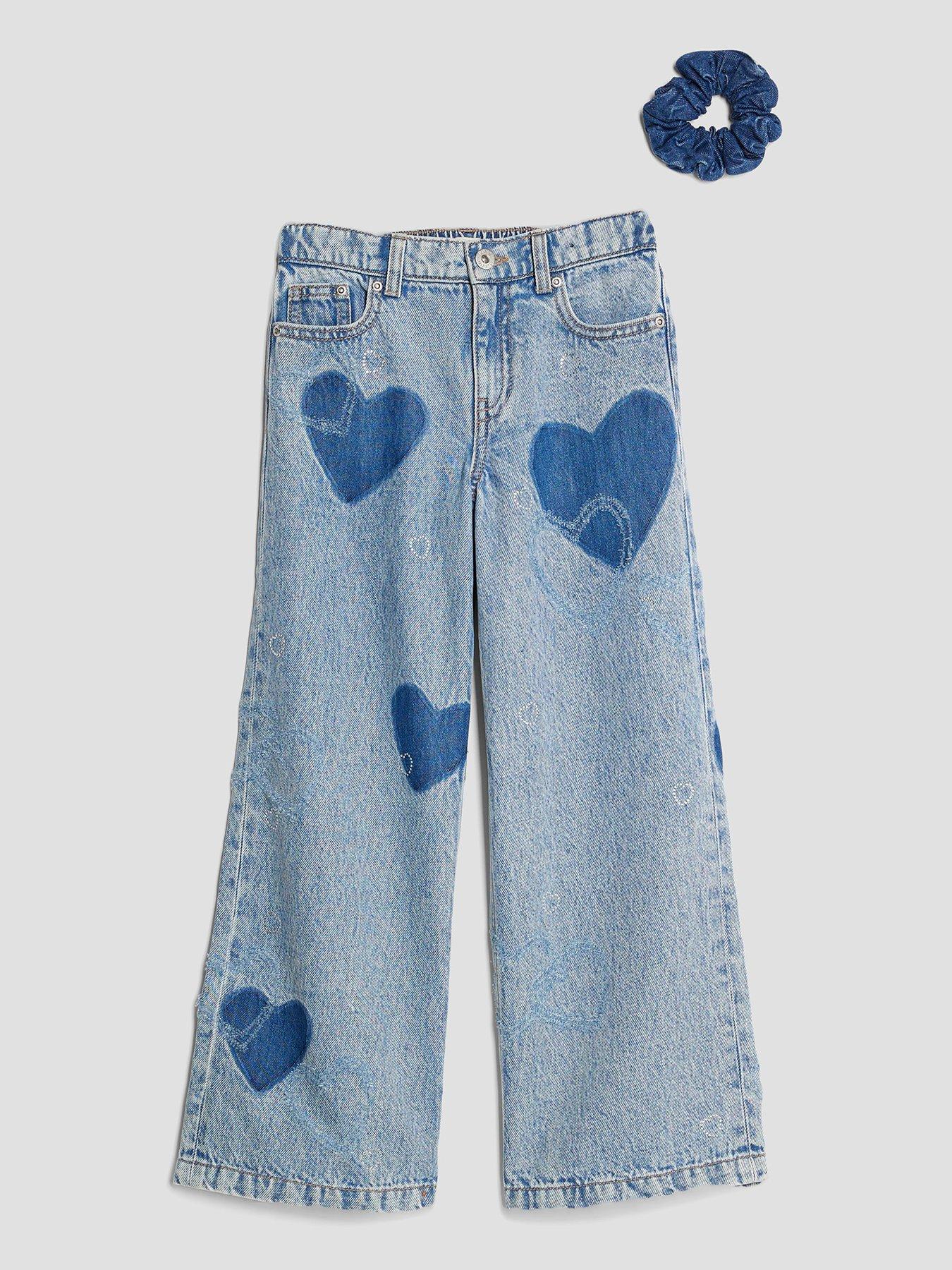River Island Older Girls Heart Patch Jeans Set - Blue