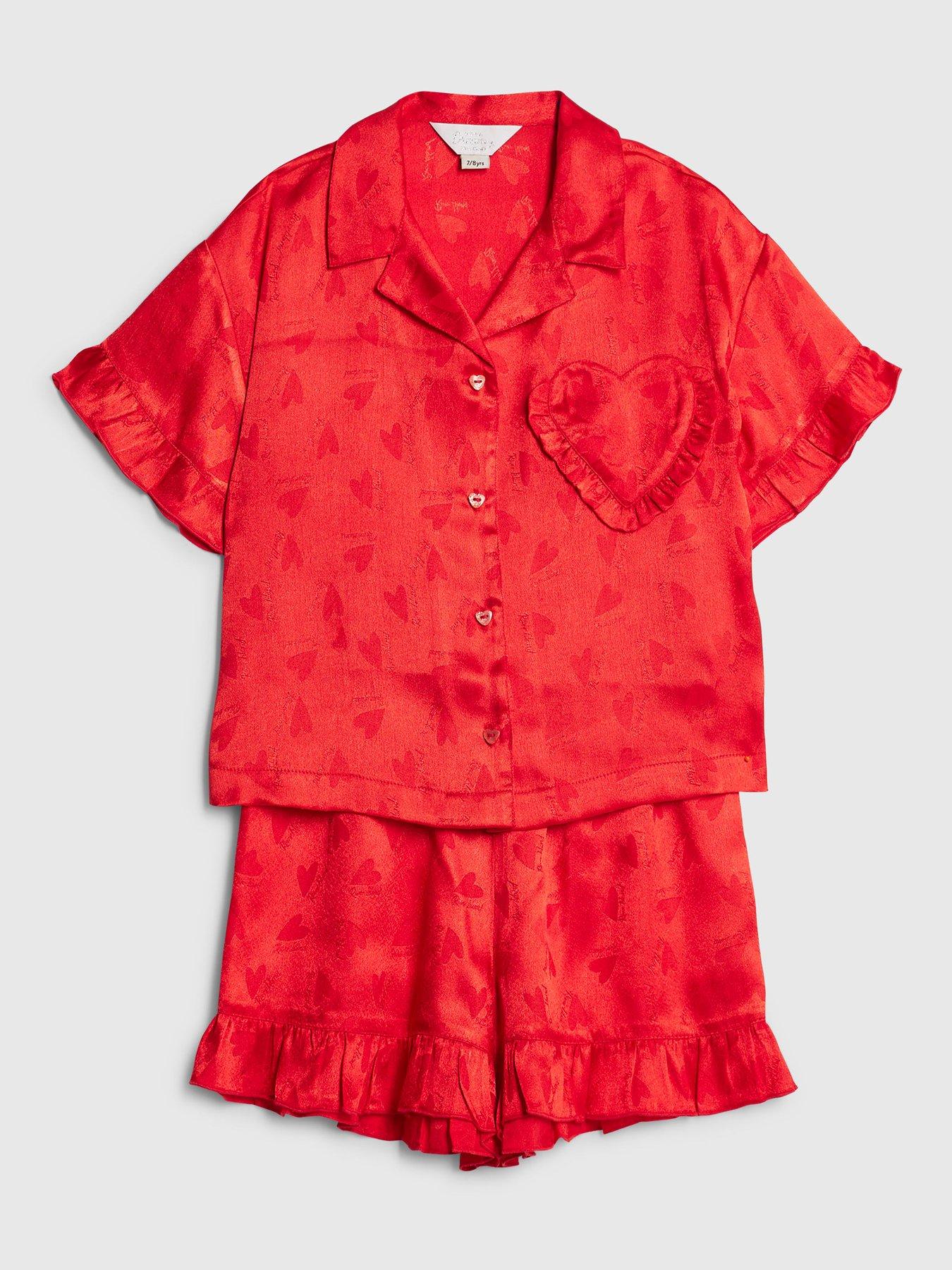 outfit image of river-island-older-girls-satin-heart-pyjama-set-red